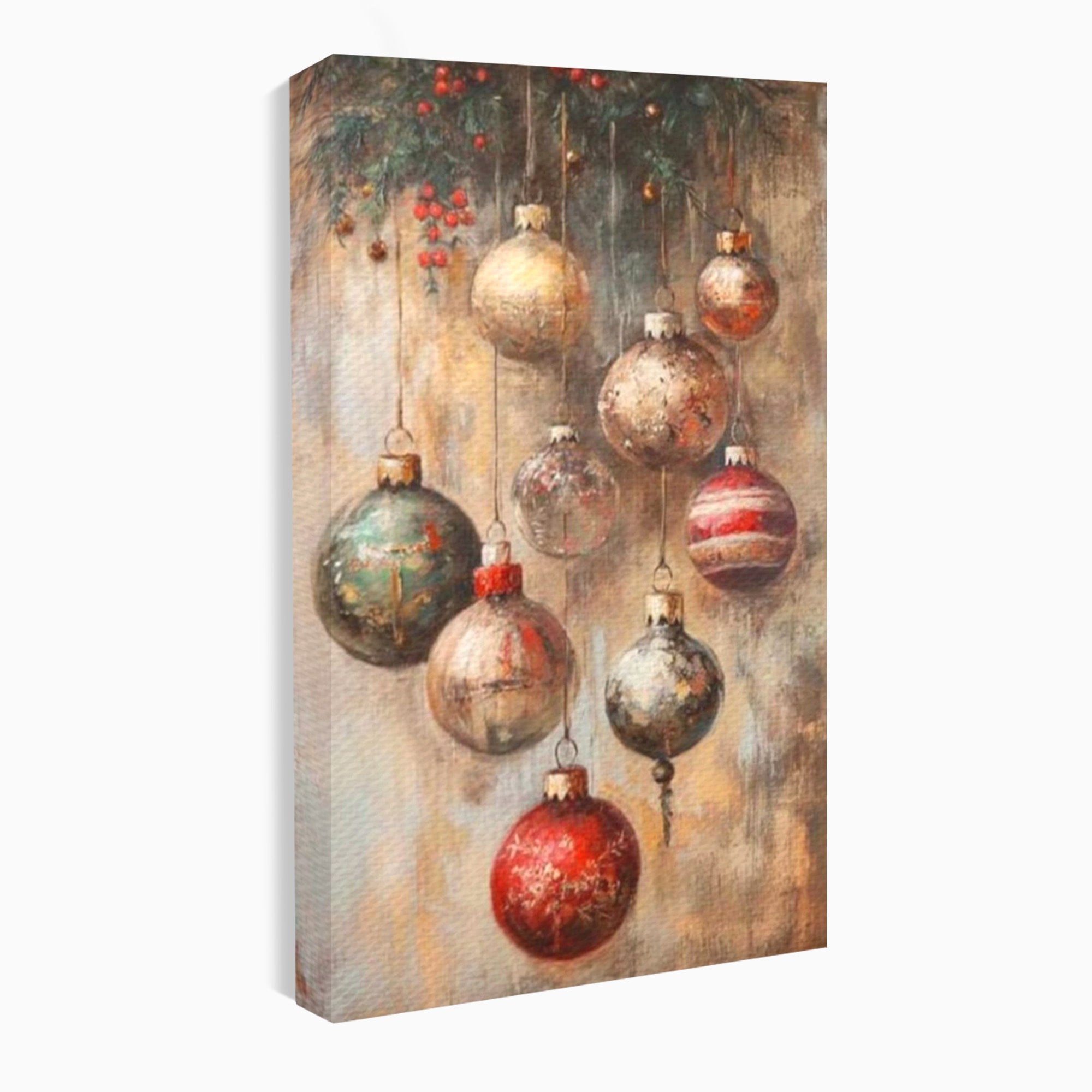 Tablou Canvas Premium LuxCanva® PI1236, Globuri De Craciun Vintage, Decoratiuni, Brad, Rosu, Sarbatori, Living, Culori Vibrante