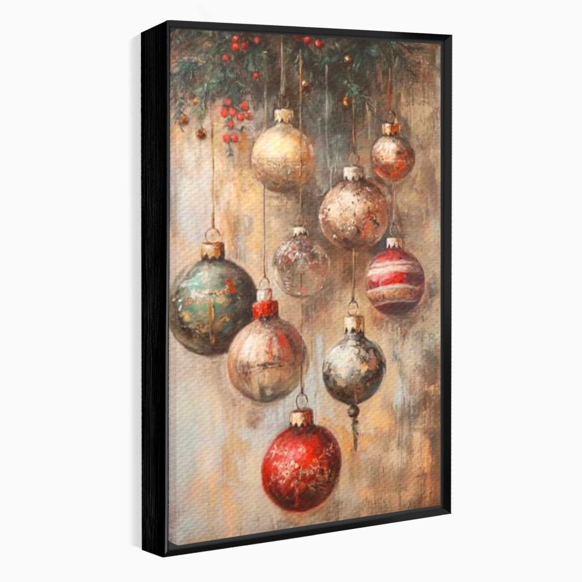 Tablou Canvas Premium LuxCanva® PI1236, Globuri De Craciun Vintage, Decoratiuni, Brad, Rosu, Sarbatori, Living, Culori Vibrante