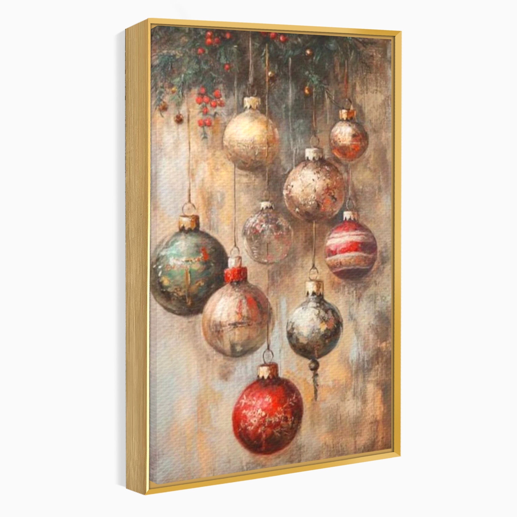 Tablou Canvas Premium LuxCanva® PI1236, Globuri De Craciun Vintage, Decoratiuni, Brad, Rosu, Sarbatori, Living, Culori Vibrante