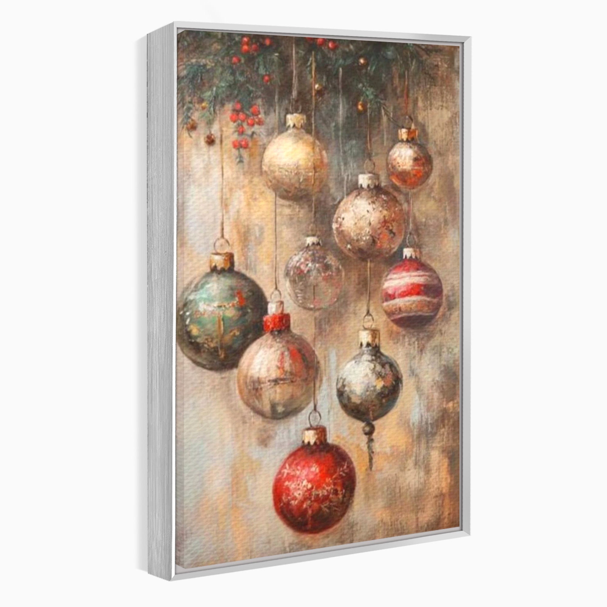 Tablou Canvas Premium LuxCanva® PI1236, Globuri De Craciun Vintage, Decoratiuni, Brad, Rosu, Sarbatori, Living, Culori Vibrante