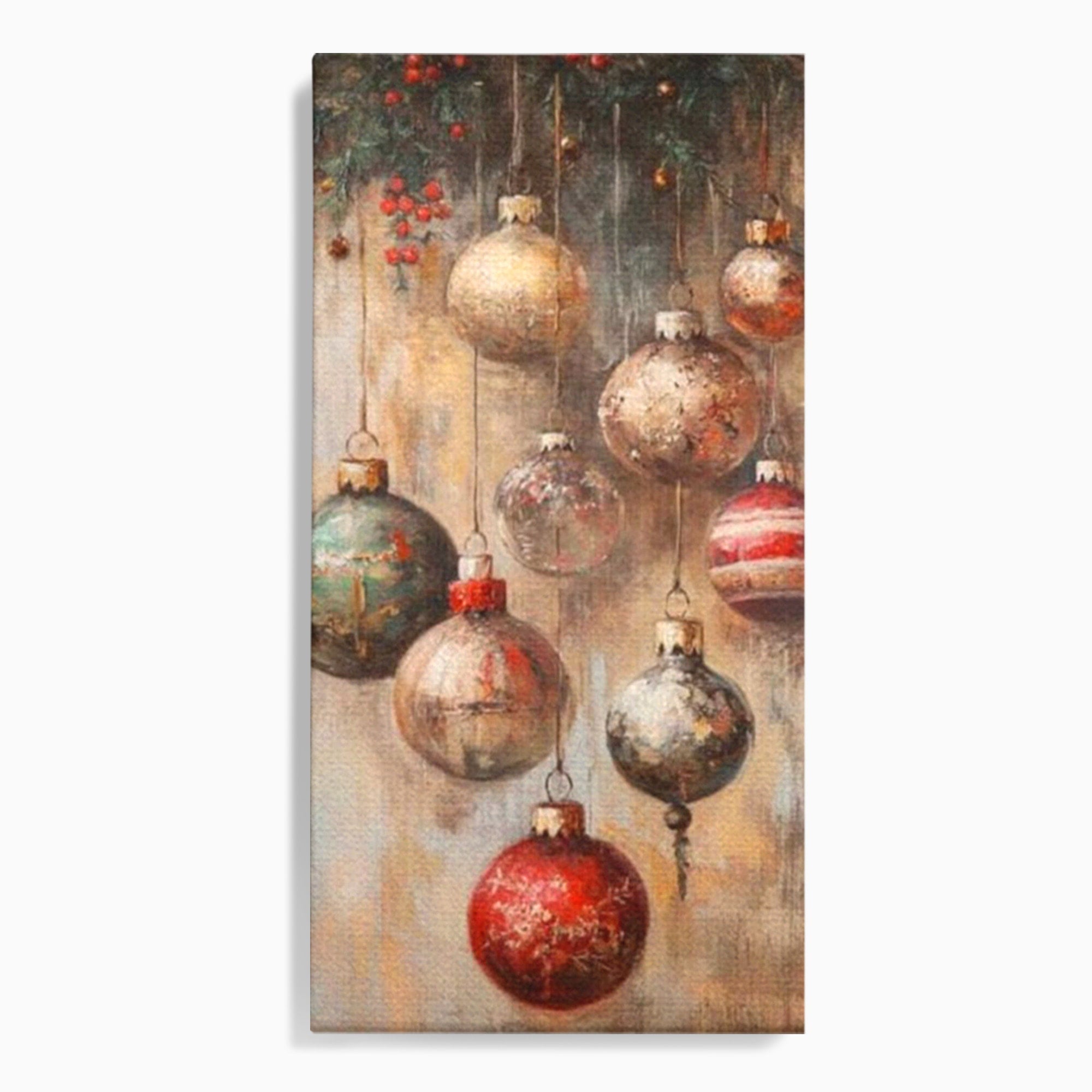 Tablou Canvas Premium LuxCanva® PI1236, Globuri De Craciun Vintage, Decoratiuni, Brad, Rosu, Sarbatori, Living, Culori Vibrante