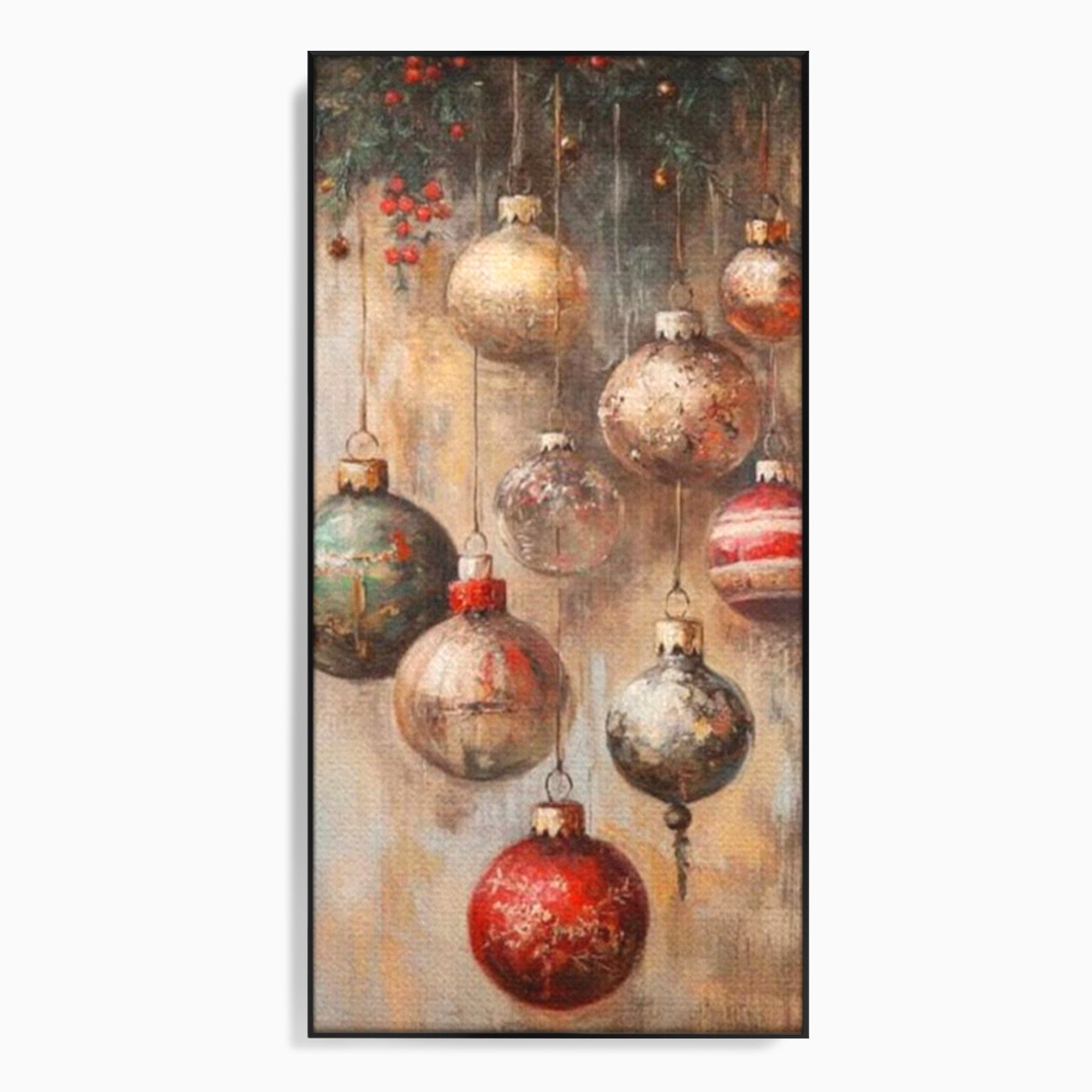 Tablou Canvas Premium LuxCanva® PI1236, Globuri De Craciun Vintage, Decoratiuni, Brad, Rosu, Sarbatori, Living, Culori Vibrante