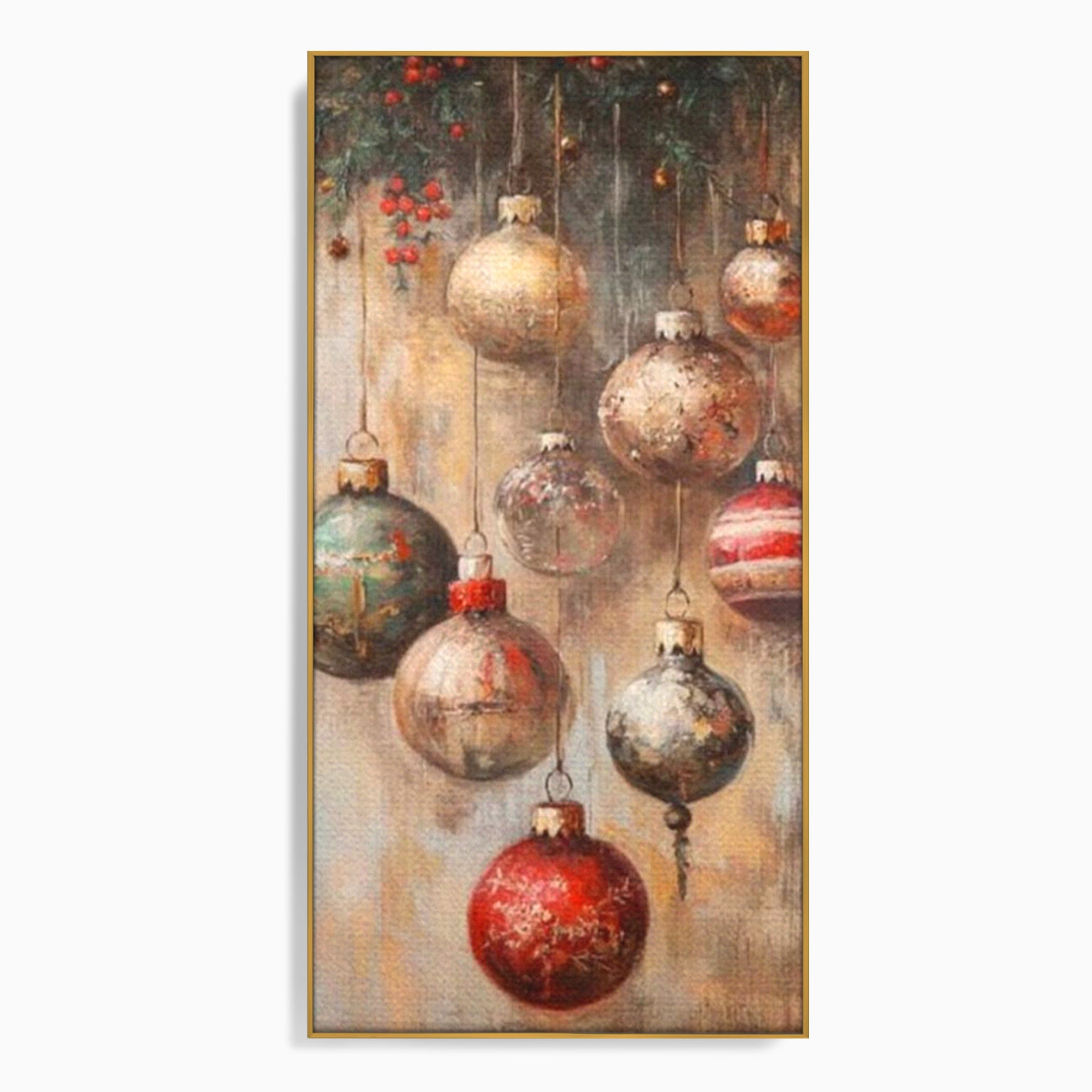 Tablou Canvas Premium LuxCanva® PI1236, Globuri De Craciun Vintage, Decoratiuni, Brad, Rosu, Sarbatori, Living, Culori Vibrante