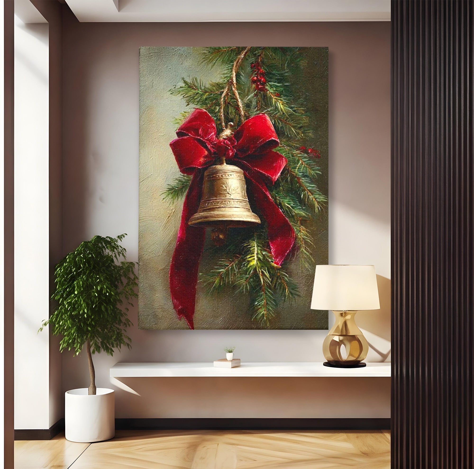 Tablou Canvas Premium LuxCanva® PI1237, Clopot De Craciun, Funda, Rosu, Decoratiuni, Sarbatori, Living, Culori Vibrante