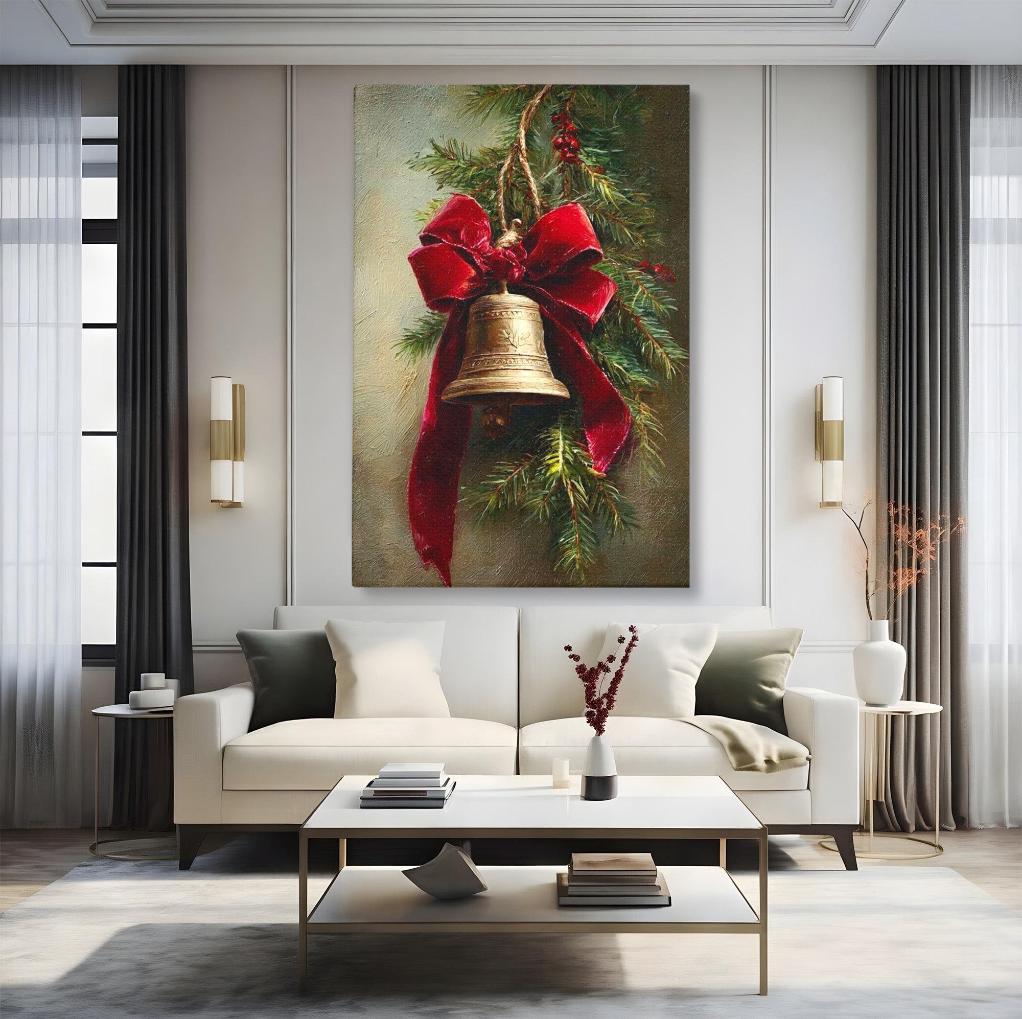 Tablou Canvas Premium LuxCanva® PI1237, Clopot De Craciun, Funda, Rosu, Decoratiuni, Sarbatori, Living, Culori Vibrante