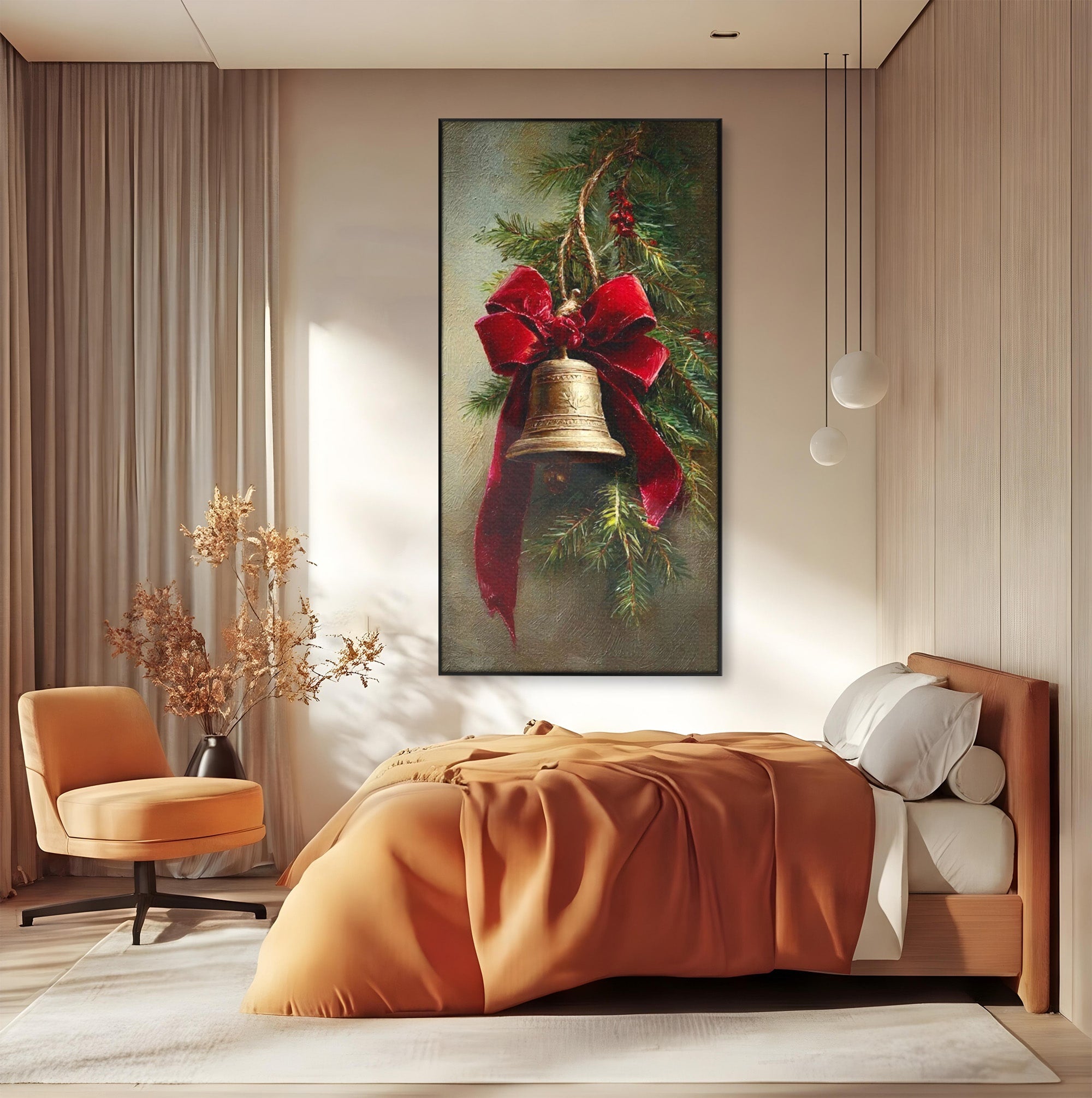 Tablou Canvas Premium LuxCanva® PI1237, Clopot De Craciun, Funda, Rosu, Decoratiuni, Sarbatori, Living, Culori Vibrante