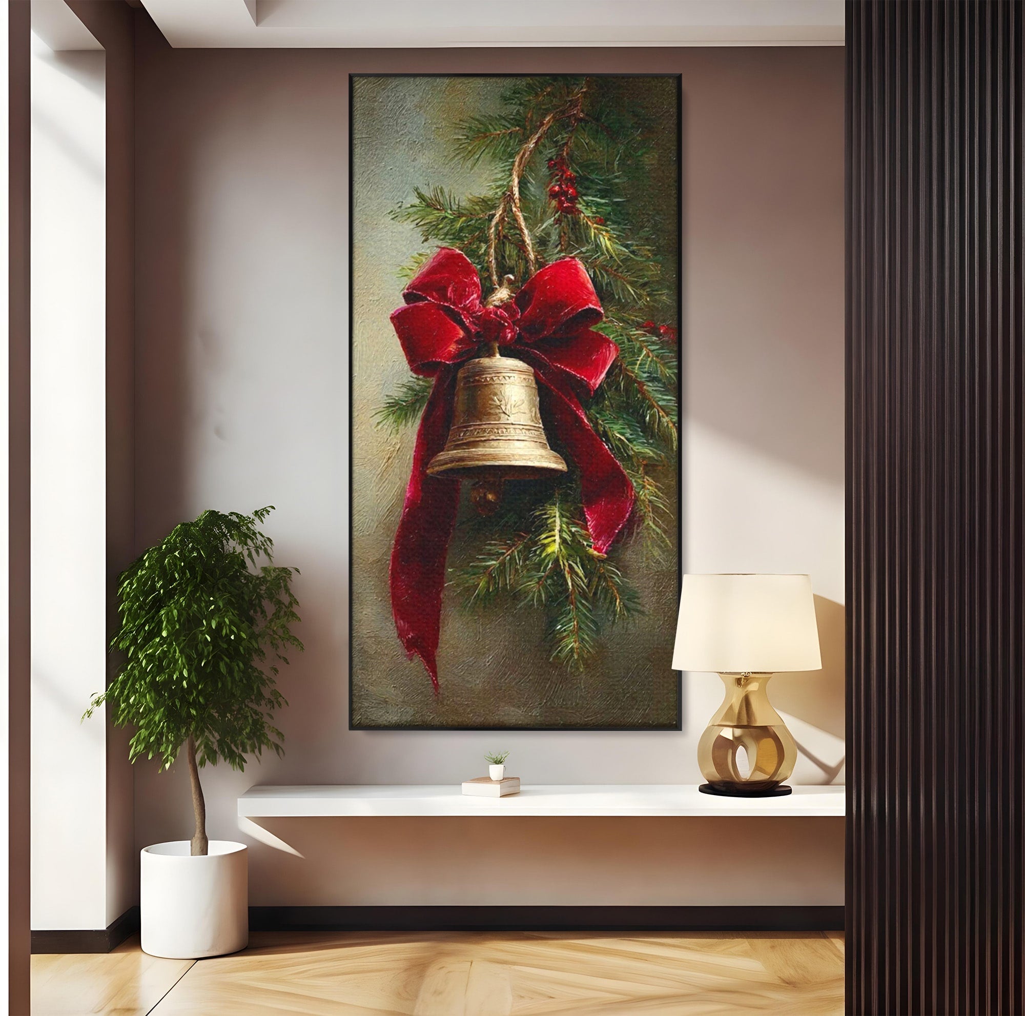 Tablou Canvas Premium LuxCanva® PI1237, Clopot De Craciun, Funda, Rosu, Decoratiuni, Sarbatori, Living, Culori Vibrante