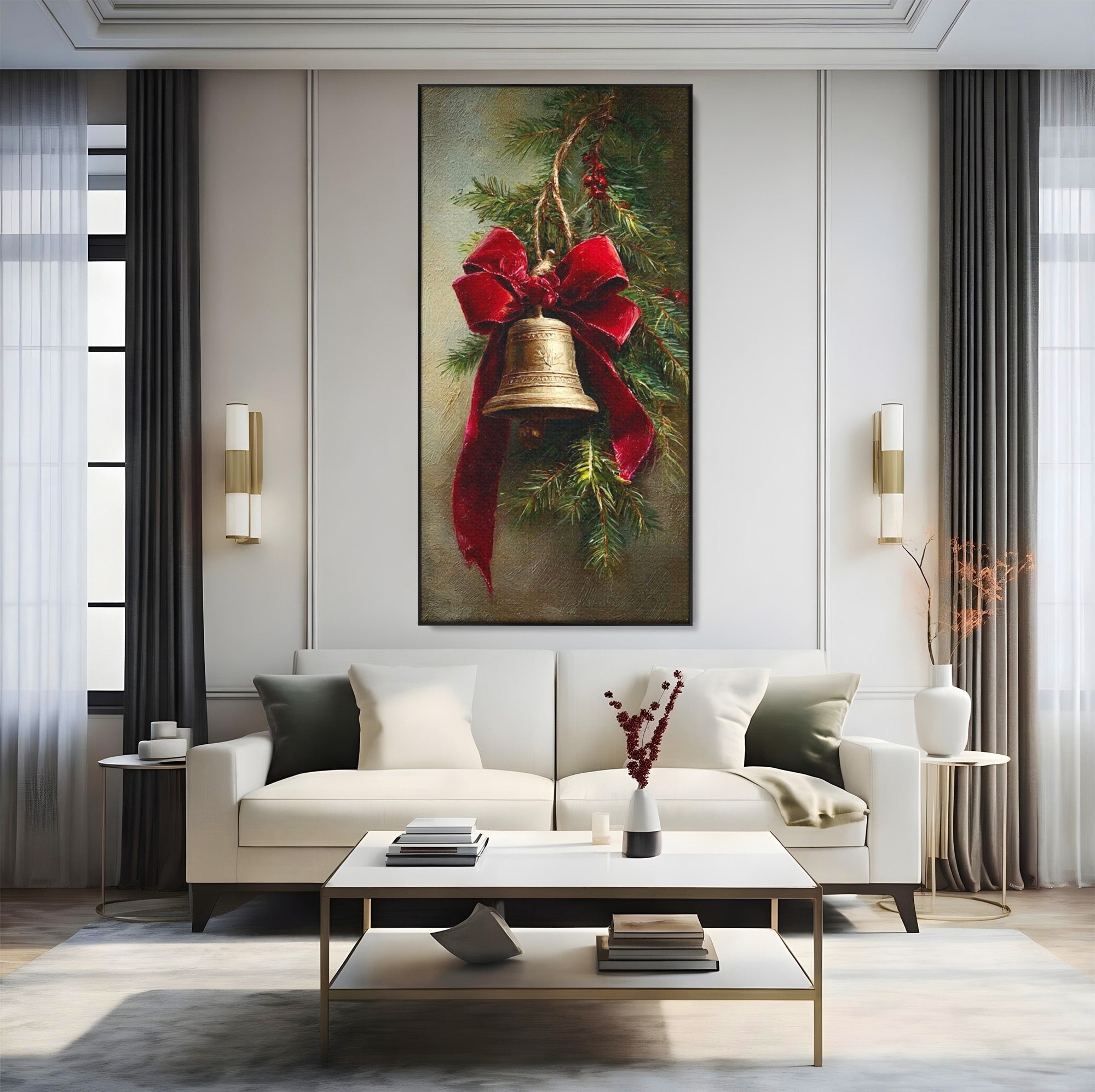 Tablou Canvas Premium LuxCanva® PI1237, Clopot De Craciun, Funda, Rosu, Decoratiuni, Sarbatori, Living, Culori Vibrante