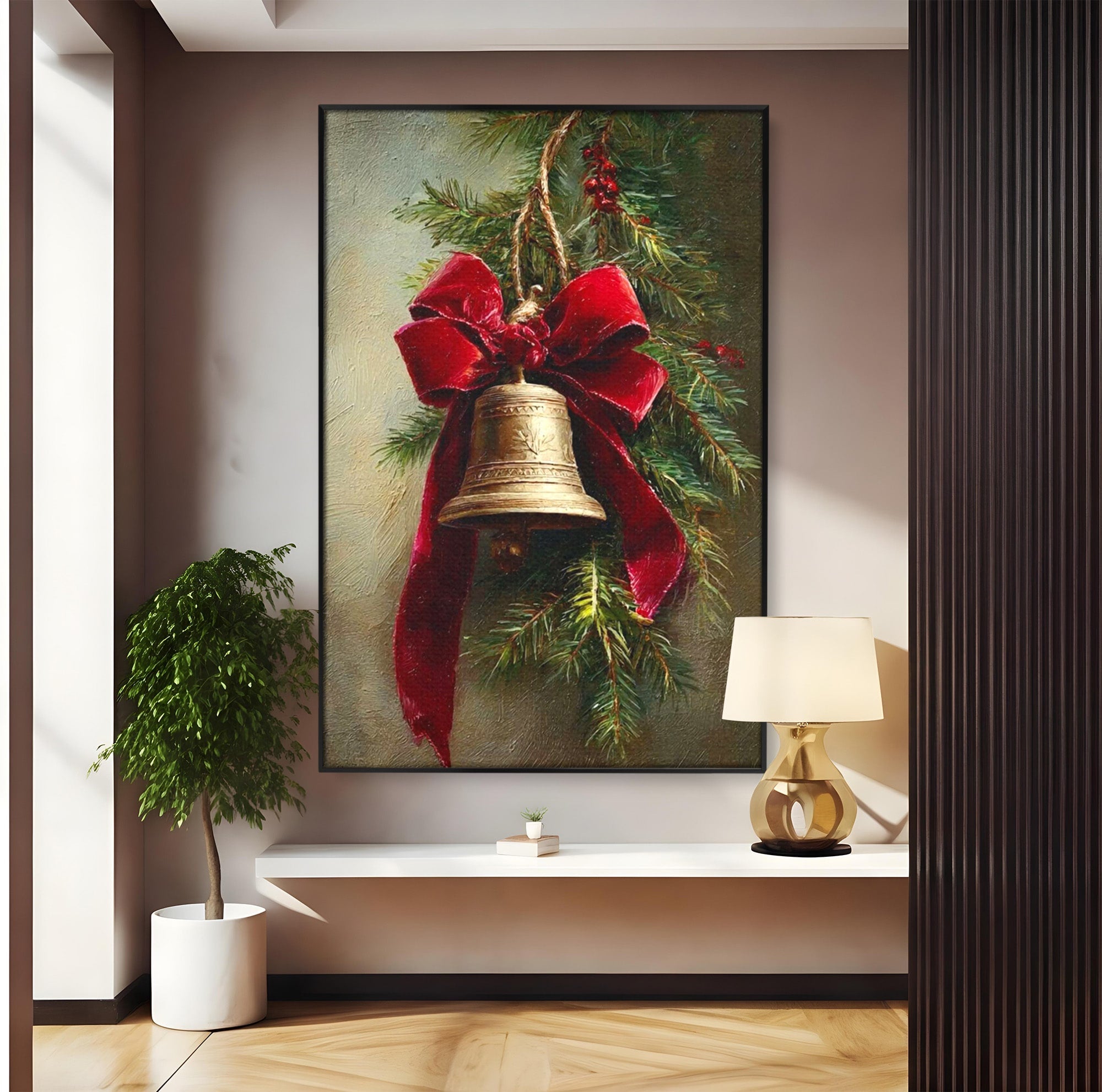 Tablou Canvas Premium LuxCanva® PI1237, Clopot De Craciun, Funda, Rosu, Decoratiuni, Sarbatori, Living, Culori Vibrante