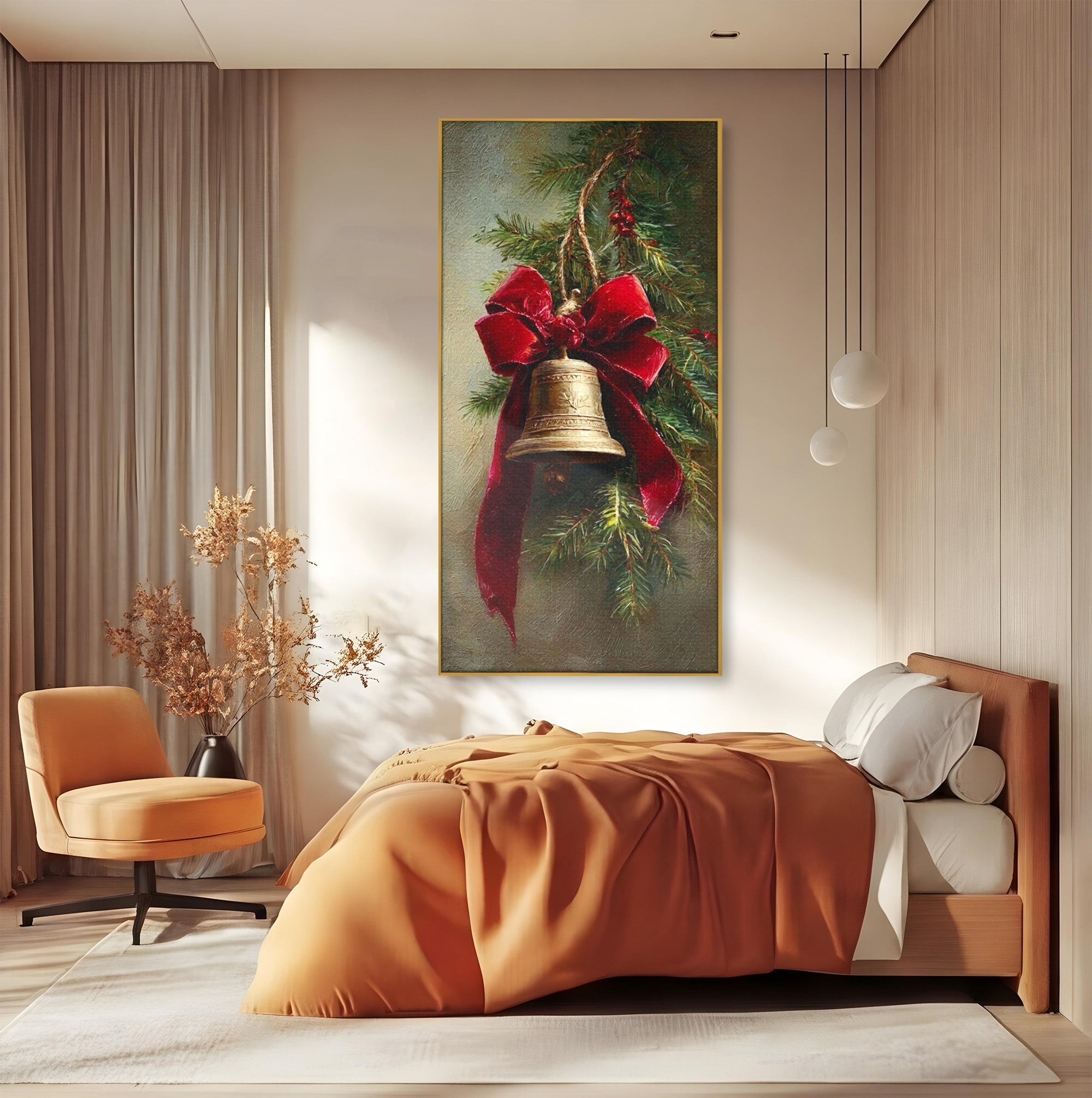 Tablou Canvas Premium LuxCanva® PI1237, Clopot De Craciun, Funda, Rosu, Decoratiuni, Sarbatori, Living, Culori Vibrante