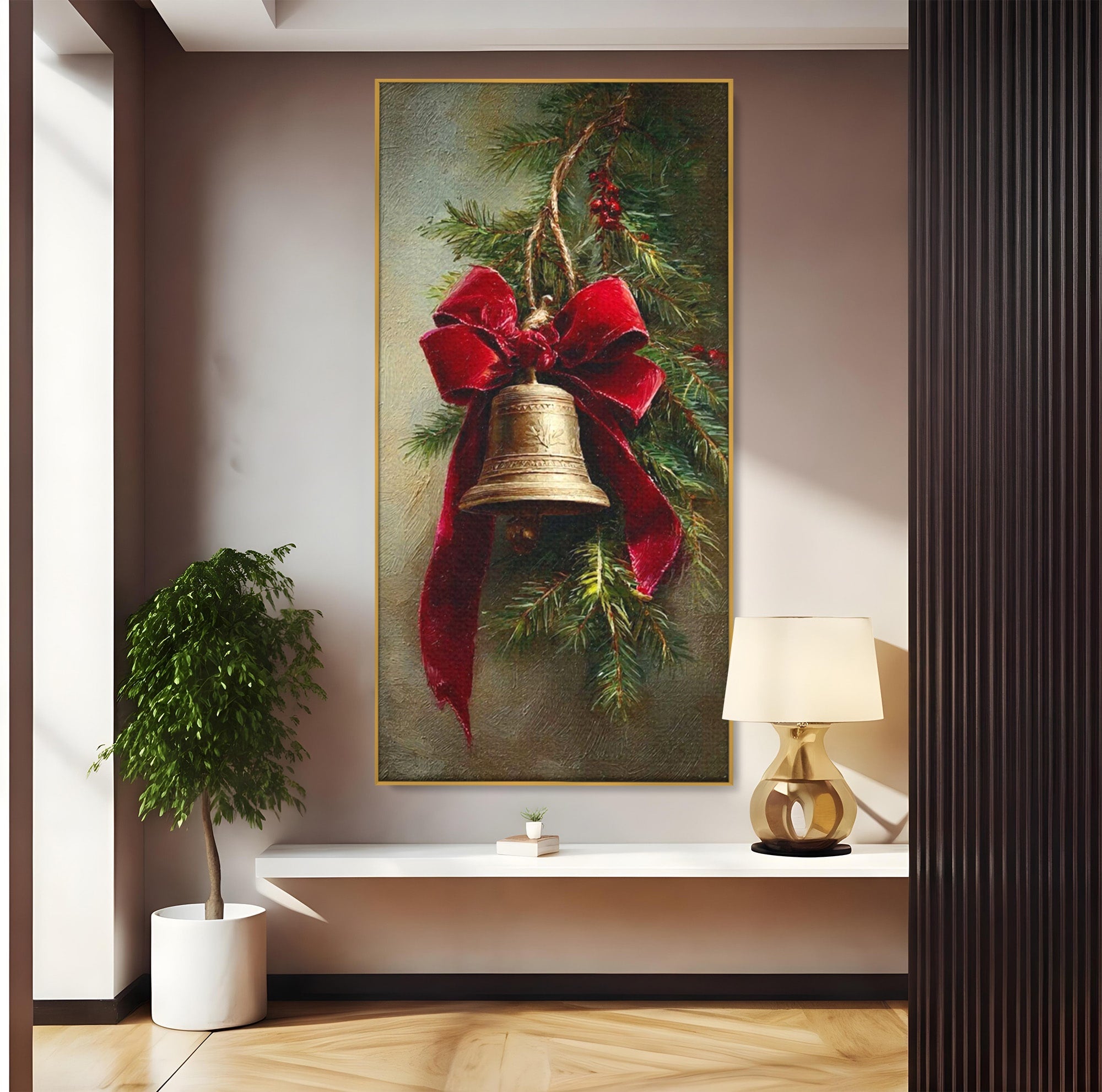 Tablou Canvas Premium LuxCanva® PI1237, Clopot De Craciun, Funda, Rosu, Decoratiuni, Sarbatori, Living, Culori Vibrante