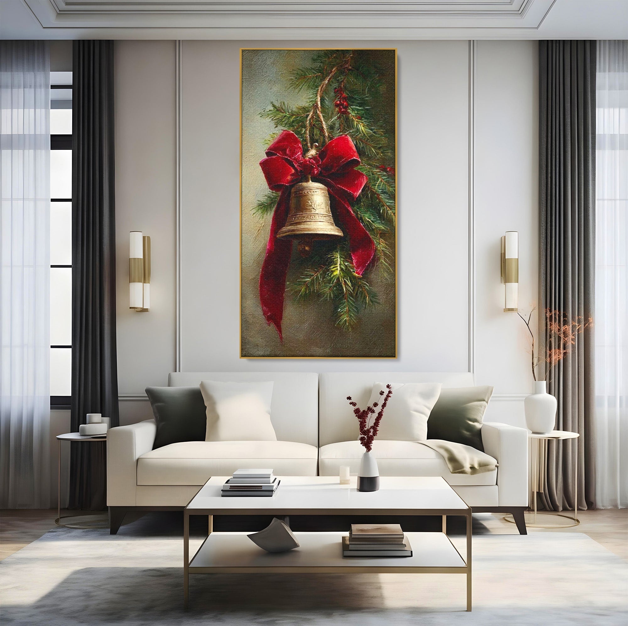 Tablou Canvas Premium LuxCanva® PI1237, Clopot De Craciun, Funda, Rosu, Decoratiuni, Sarbatori, Living, Culori Vibrante