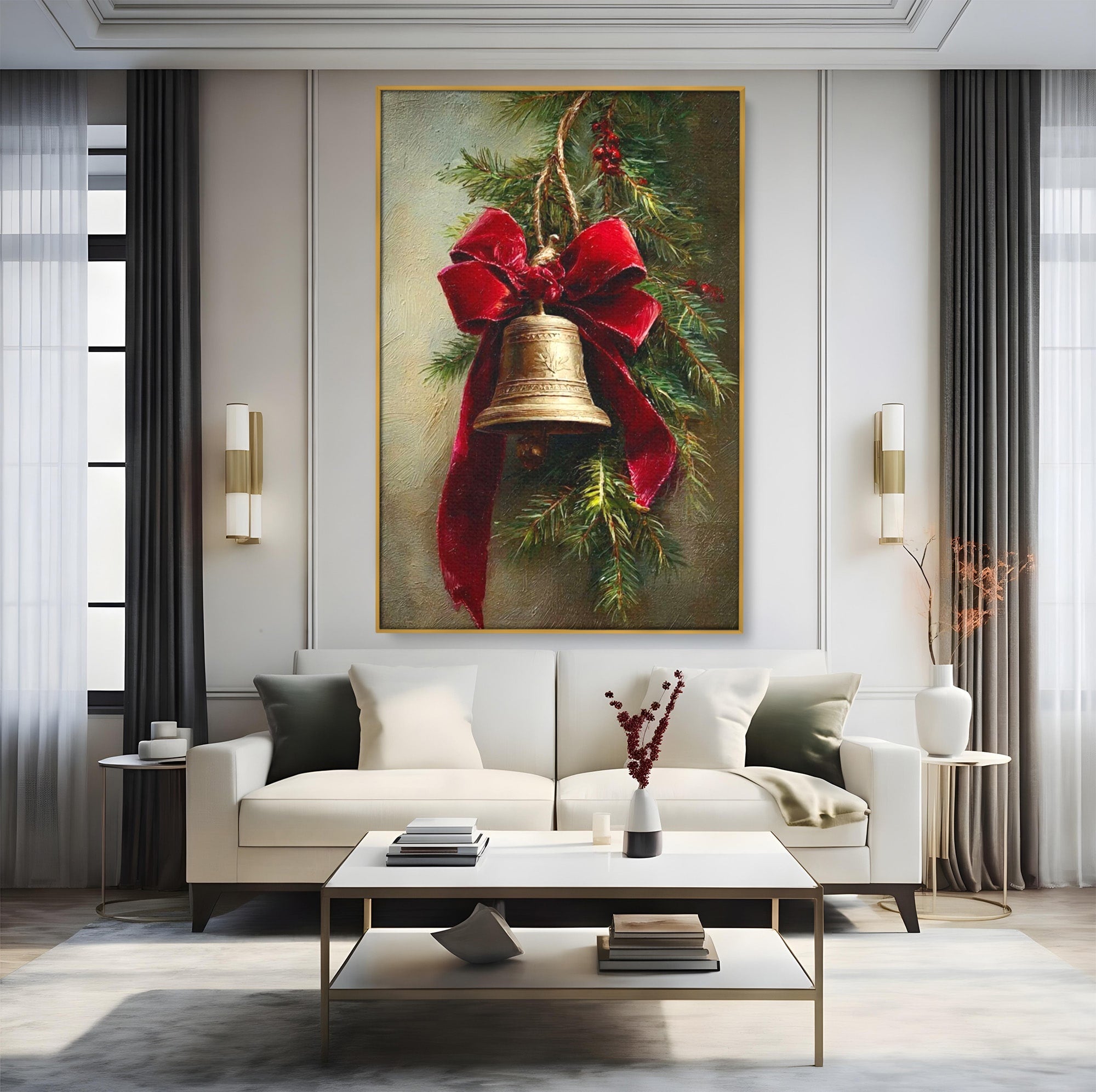 Tablou Canvas Premium LuxCanva® PI1237, Clopot De Craciun, Funda, Rosu, Decoratiuni, Sarbatori, Living, Culori Vibrante