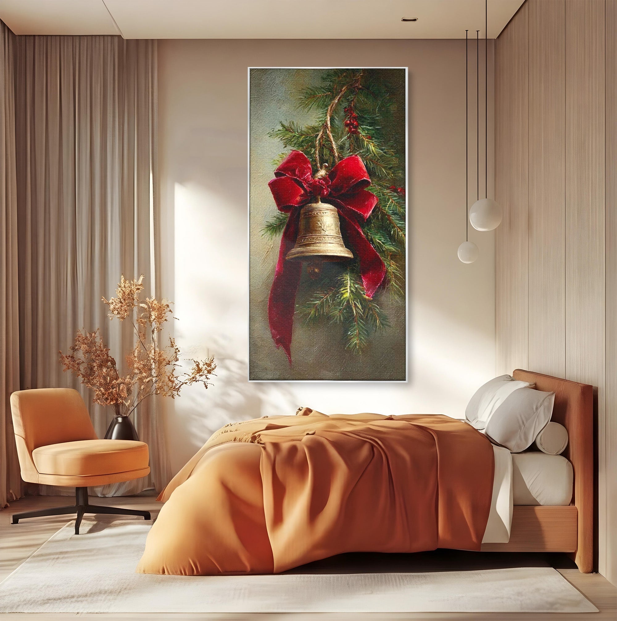 Tablou Canvas Premium LuxCanva® PI1237, Clopot De Craciun, Funda, Rosu, Decoratiuni, Sarbatori, Living, Culori Vibrante