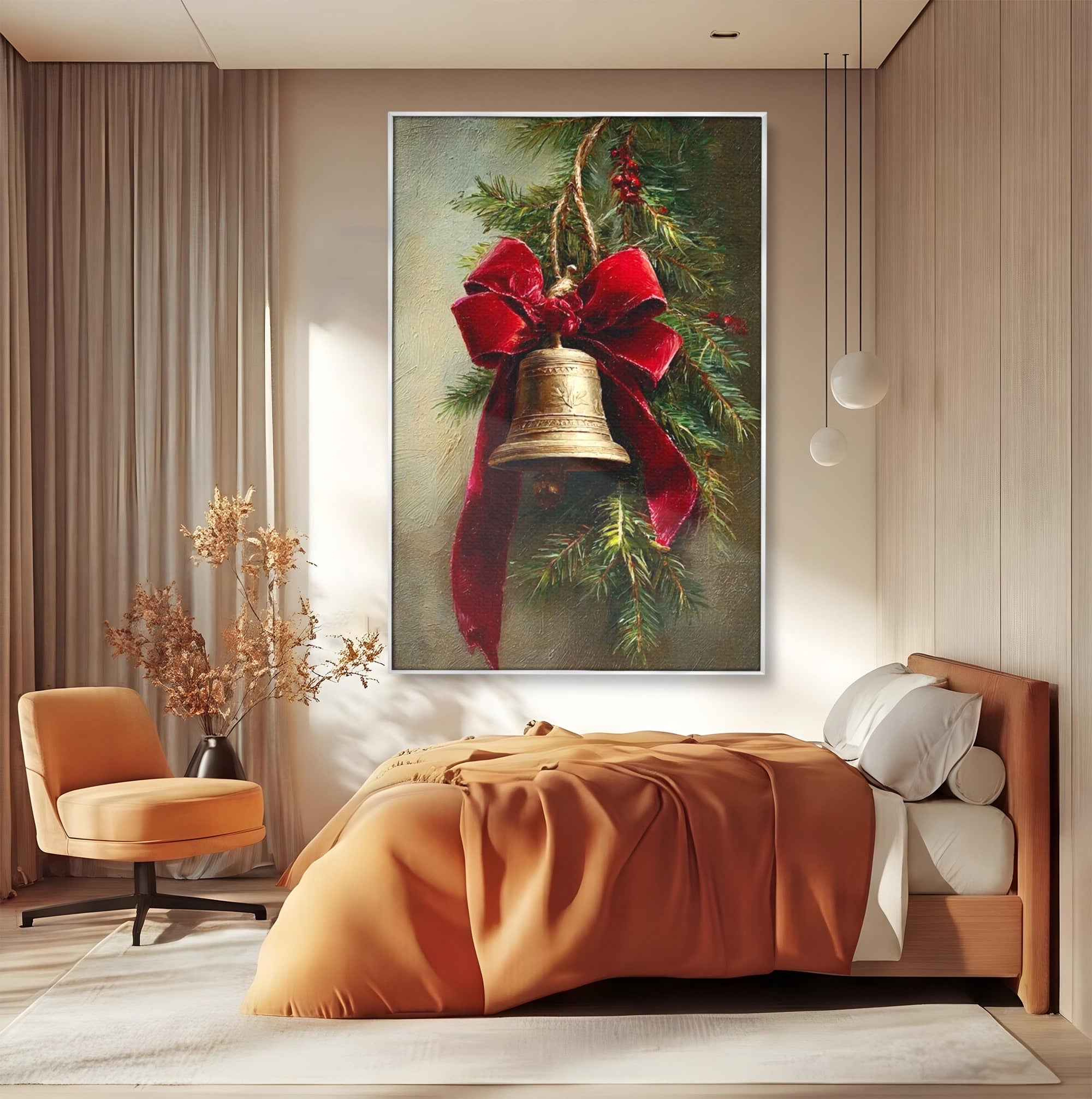 Tablou Canvas Premium LuxCanva® PI1237, Clopot De Craciun, Funda, Rosu, Decoratiuni, Sarbatori, Living, Culori Vibrante