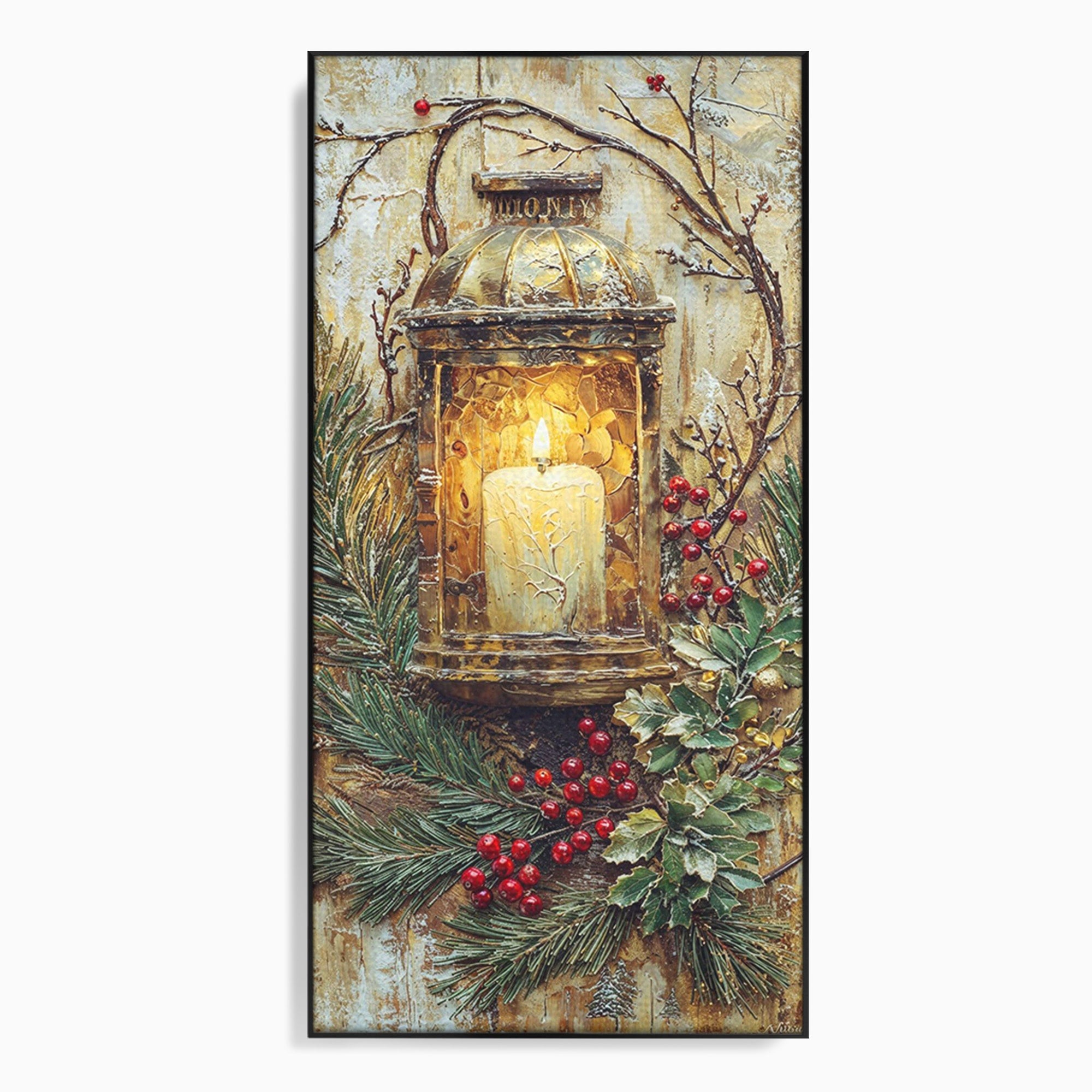 Tablou Canvas Premium LuxCanva® PI1238, Felinarul De Craciun, Lampa, Lumina, Decoratiuni, Sarbatori, Living, Culori Vibrante