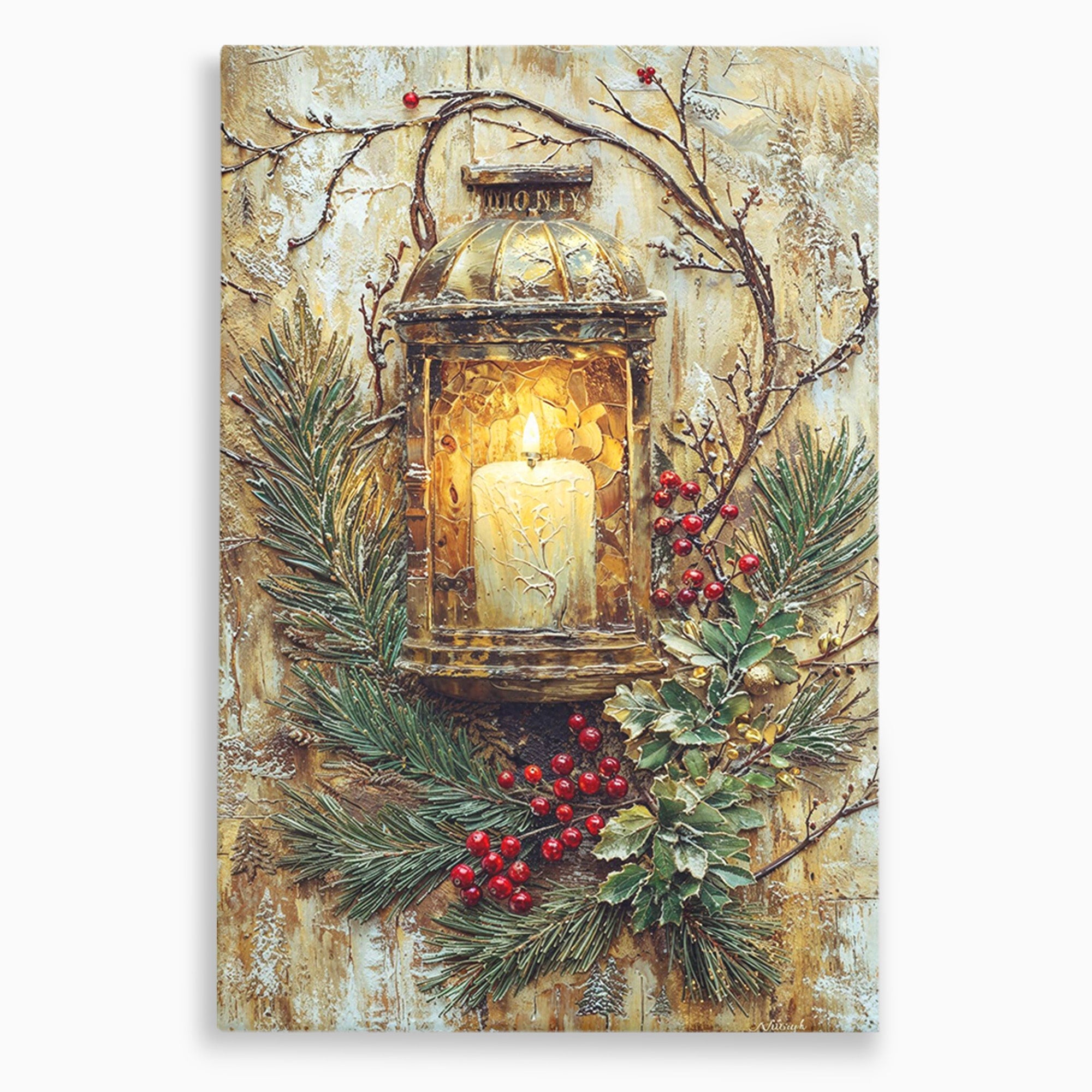 Tablou Canvas Premium LuxCanva® PI1238, Felinarul De Craciun, Lampa, Lumina, Decoratiuni, Sarbatori, Living, Culori Vibrante