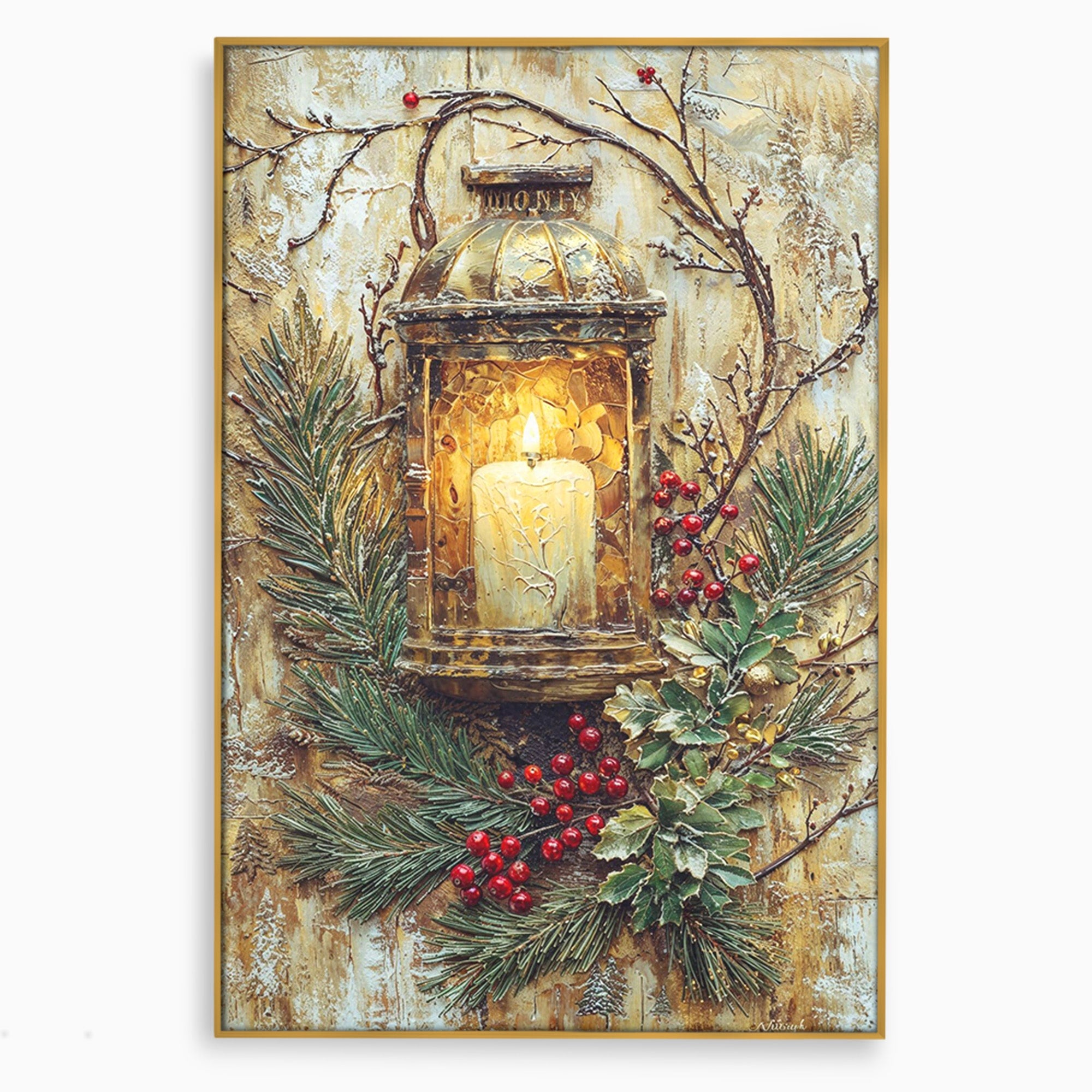 Tablou Canvas Premium LuxCanva® PI1238, Felinarul De Craciun, Lampa, Lumina, Decoratiuni, Sarbatori, Living, Culori Vibrante