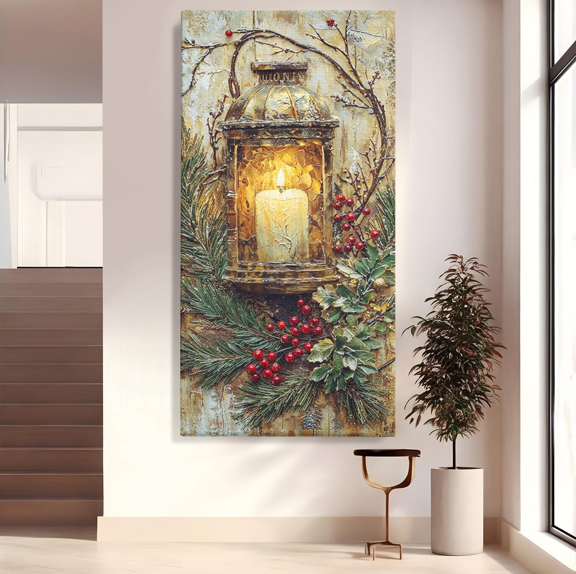 Tablou Canvas Premium LuxCanva® PI1238, Felinarul De Craciun, Lampa, Lumina, Decoratiuni, Sarbatori, Living, Culori Vibrante