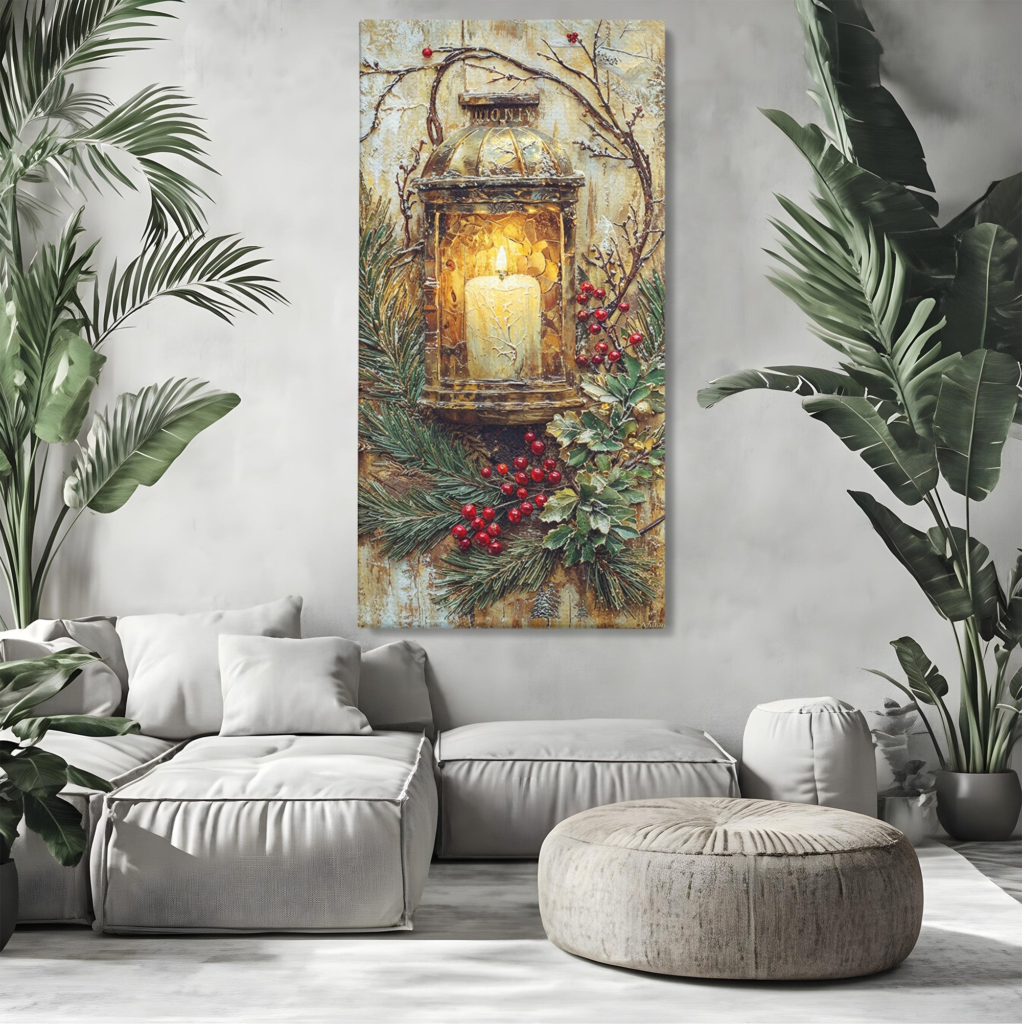 Tablou Canvas Premium LuxCanva® PI1238, Felinarul De Craciun, Lampa, Lumina, Decoratiuni, Sarbatori, Living, Culori Vibrante