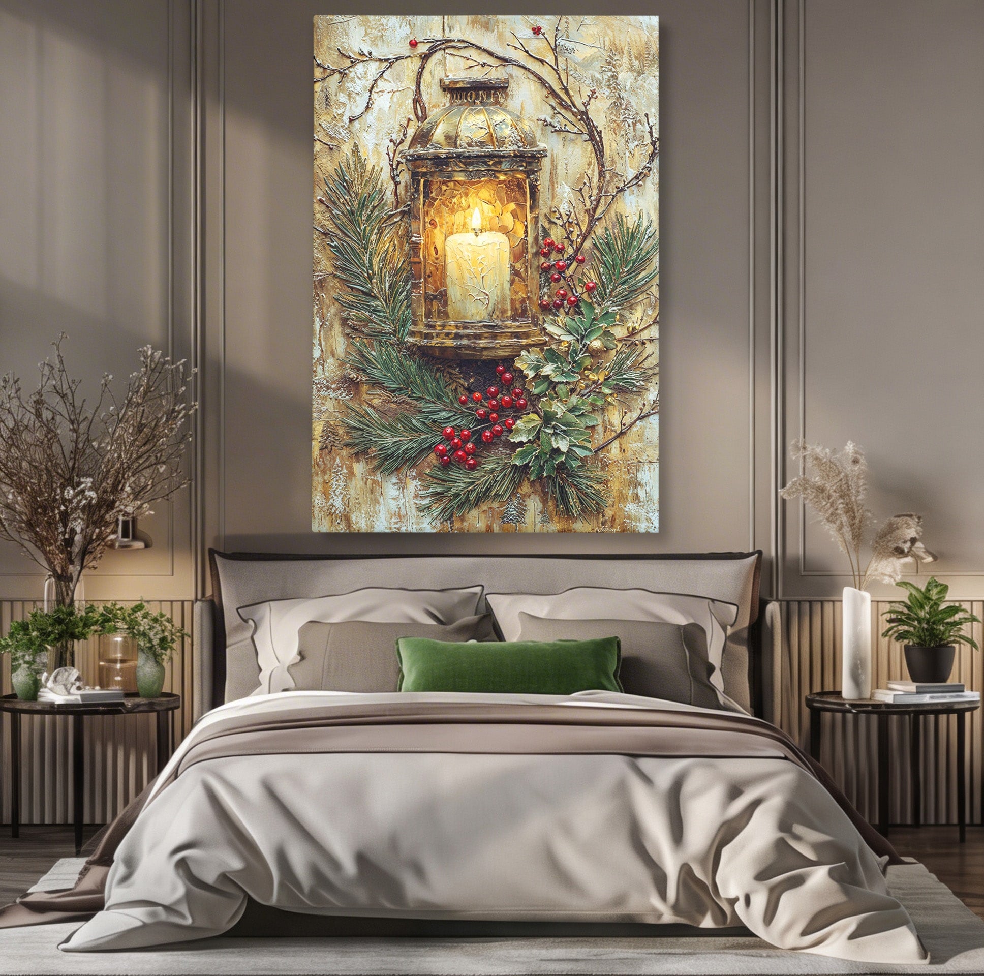 Tablou Canvas Premium LuxCanva® PI1238, Felinarul De Craciun, Lampa, Lumina, Decoratiuni, Sarbatori, Living, Culori Vibrante
