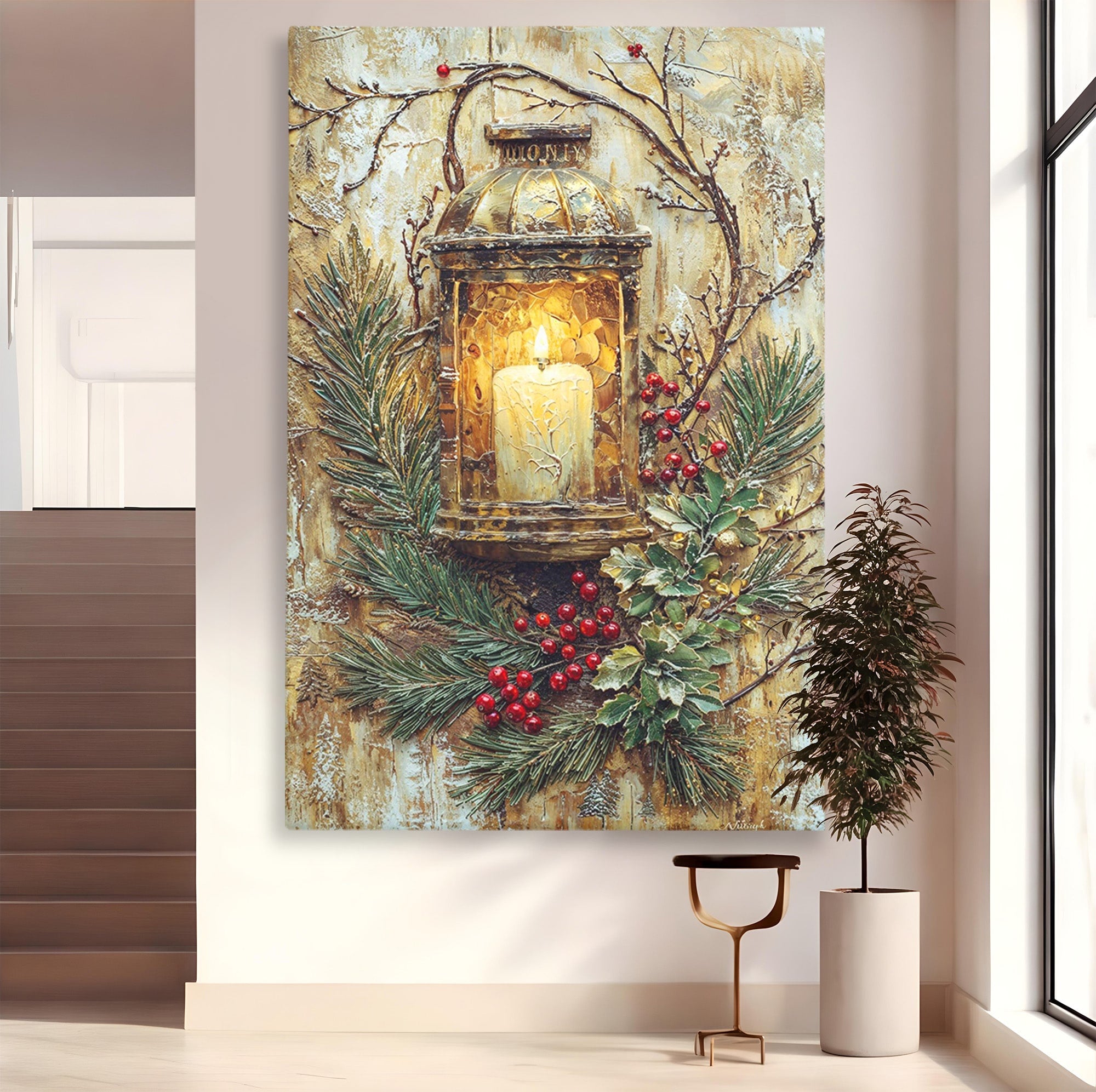 Tablou Canvas Premium LuxCanva® PI1238, Felinarul De Craciun, Lampa, Lumina, Decoratiuni, Sarbatori, Living, Culori Vibrante