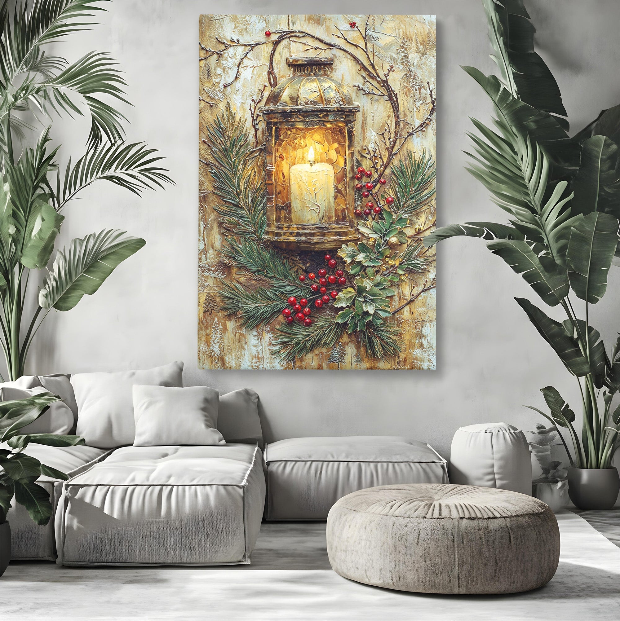 Tablou Canvas Premium LuxCanva® PI1238, Felinarul De Craciun, Lampa, Lumina, Decoratiuni, Sarbatori, Living, Culori Vibrante