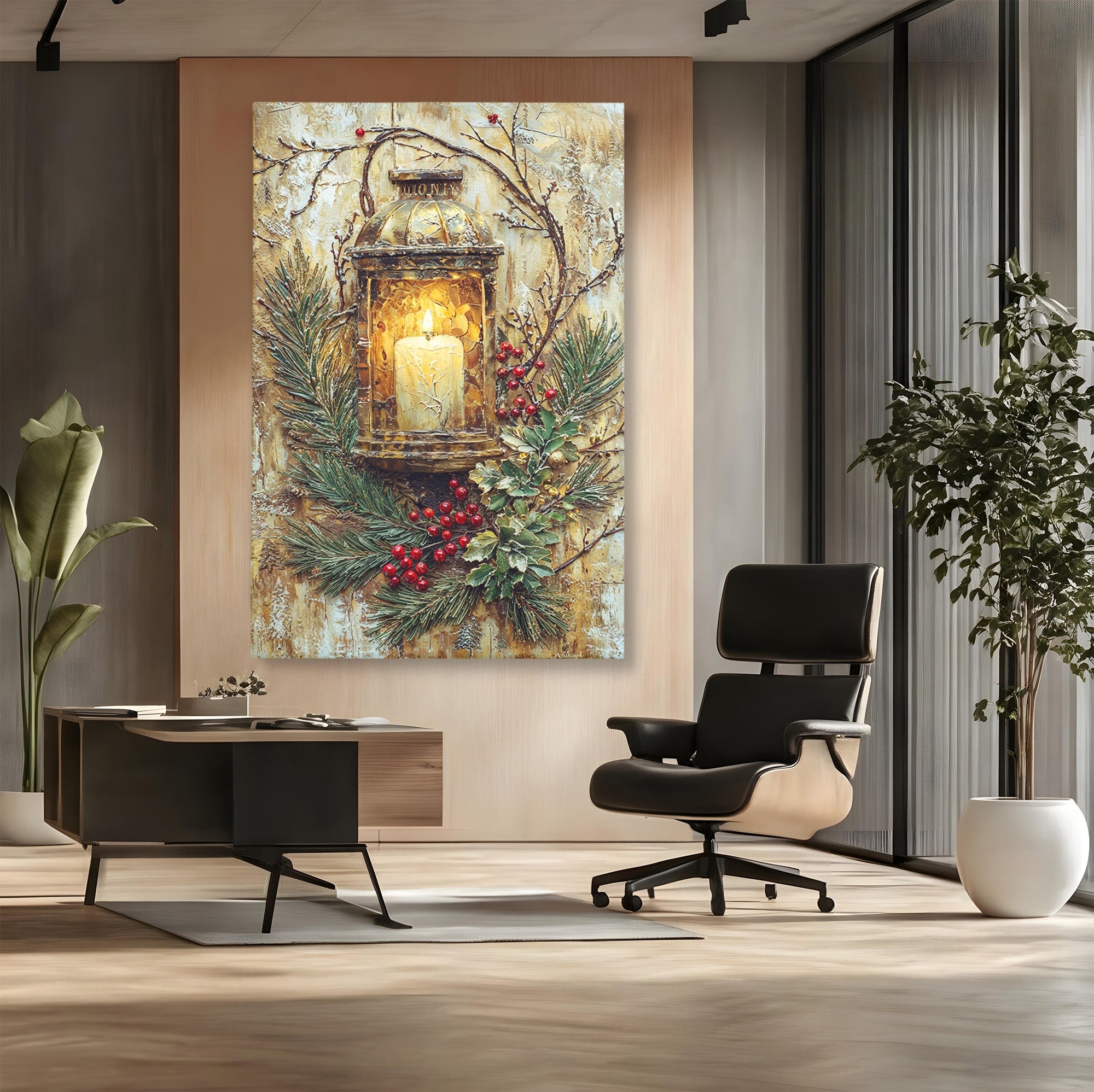 Tablou Canvas Premium LuxCanva® PI1238, Felinarul De Craciun, Lampa, Lumina, Decoratiuni, Sarbatori, Living, Culori Vibrante