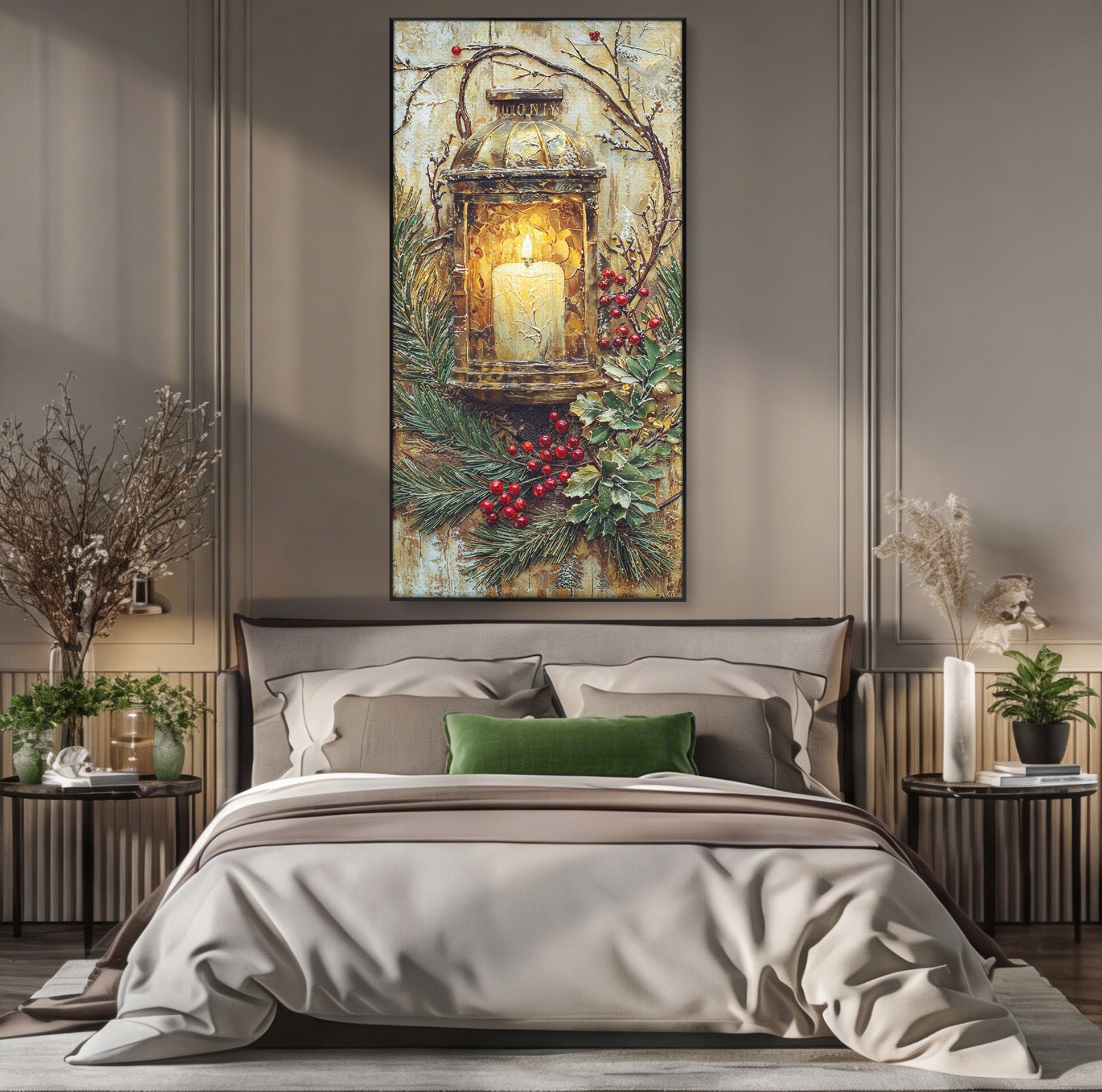 Tablou Canvas Premium LuxCanva® PI1238, Felinarul De Craciun, Lampa, Lumina, Decoratiuni, Sarbatori, Living, Culori Vibrante