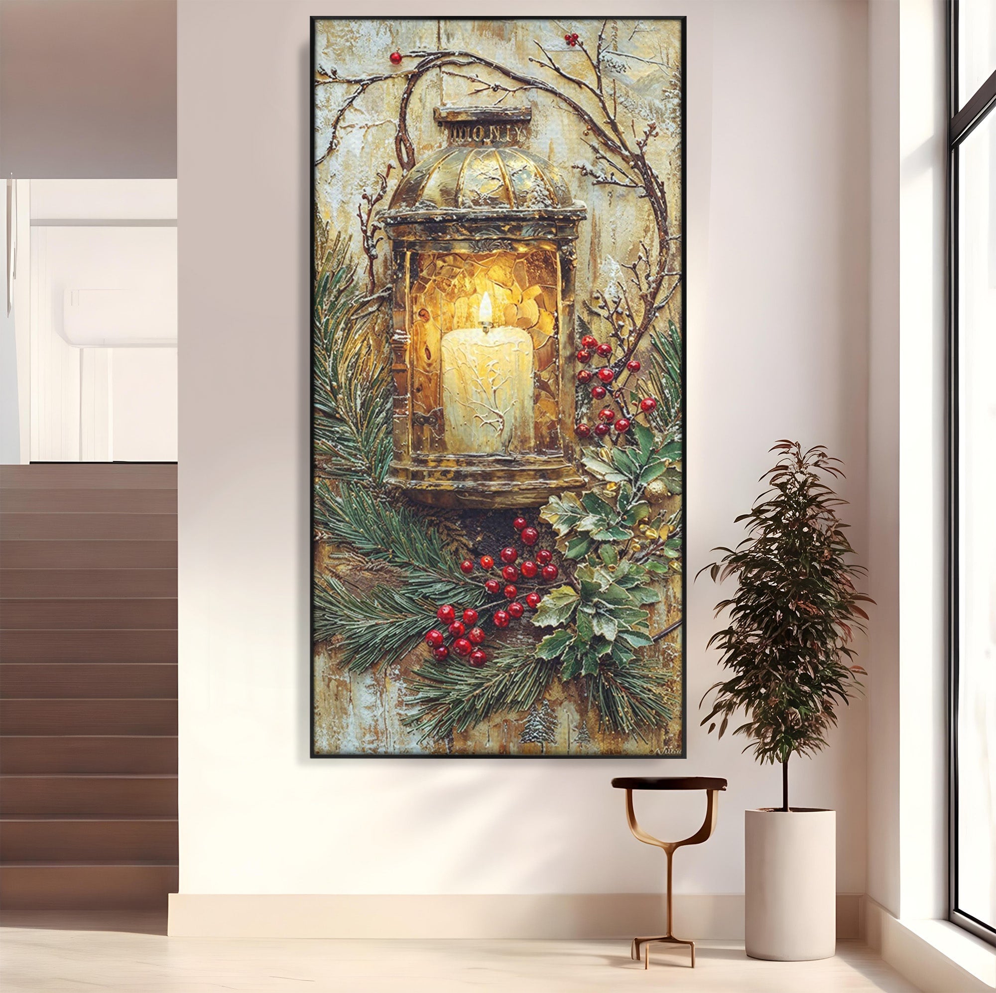Tablou Canvas Premium LuxCanva® PI1238, Felinarul De Craciun, Lampa, Lumina, Decoratiuni, Sarbatori, Living, Culori Vibrante