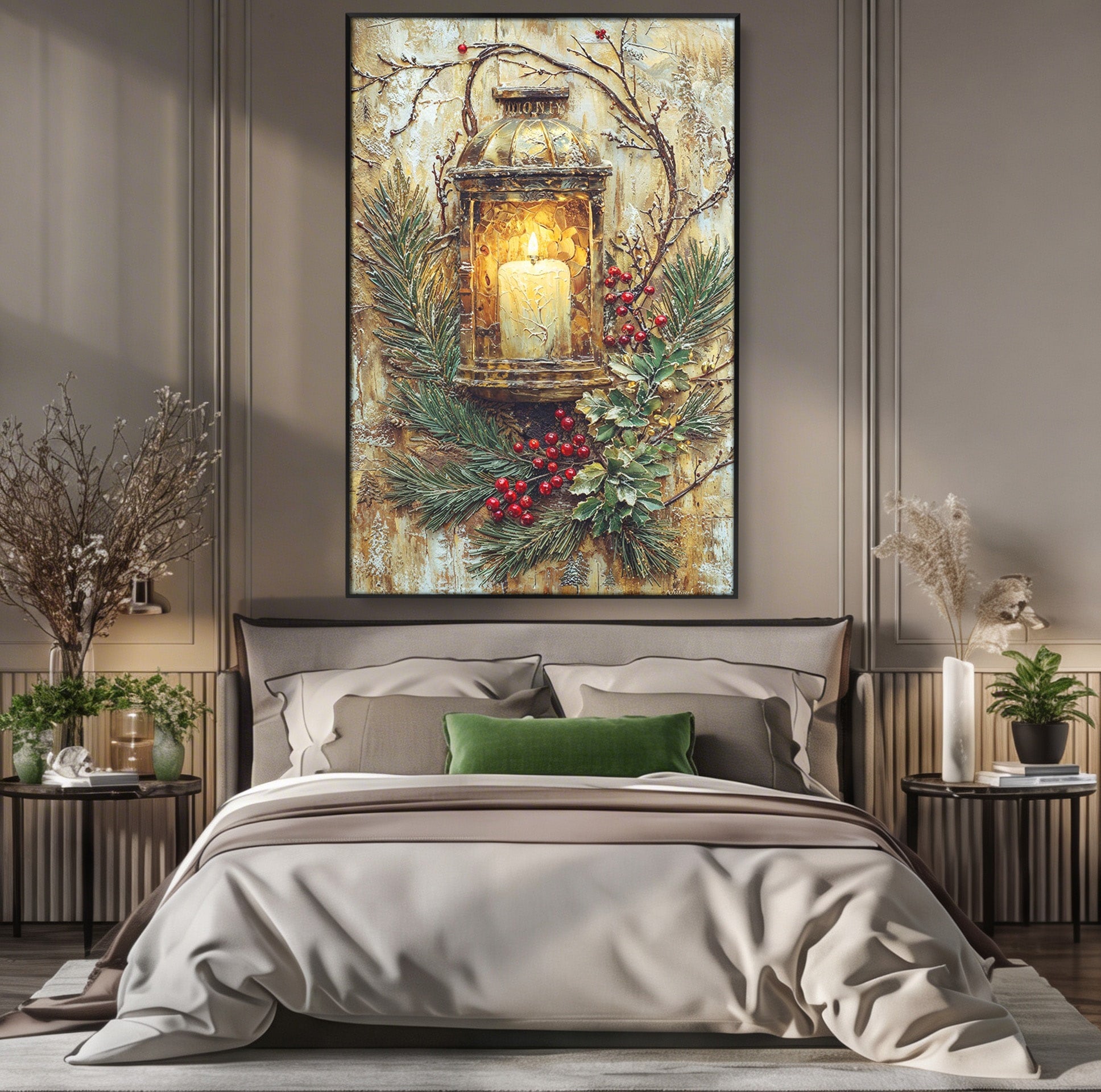 Tablou Canvas Premium LuxCanva® PI1238, Felinarul De Craciun, Lampa, Lumina, Decoratiuni, Sarbatori, Living, Culori Vibrante