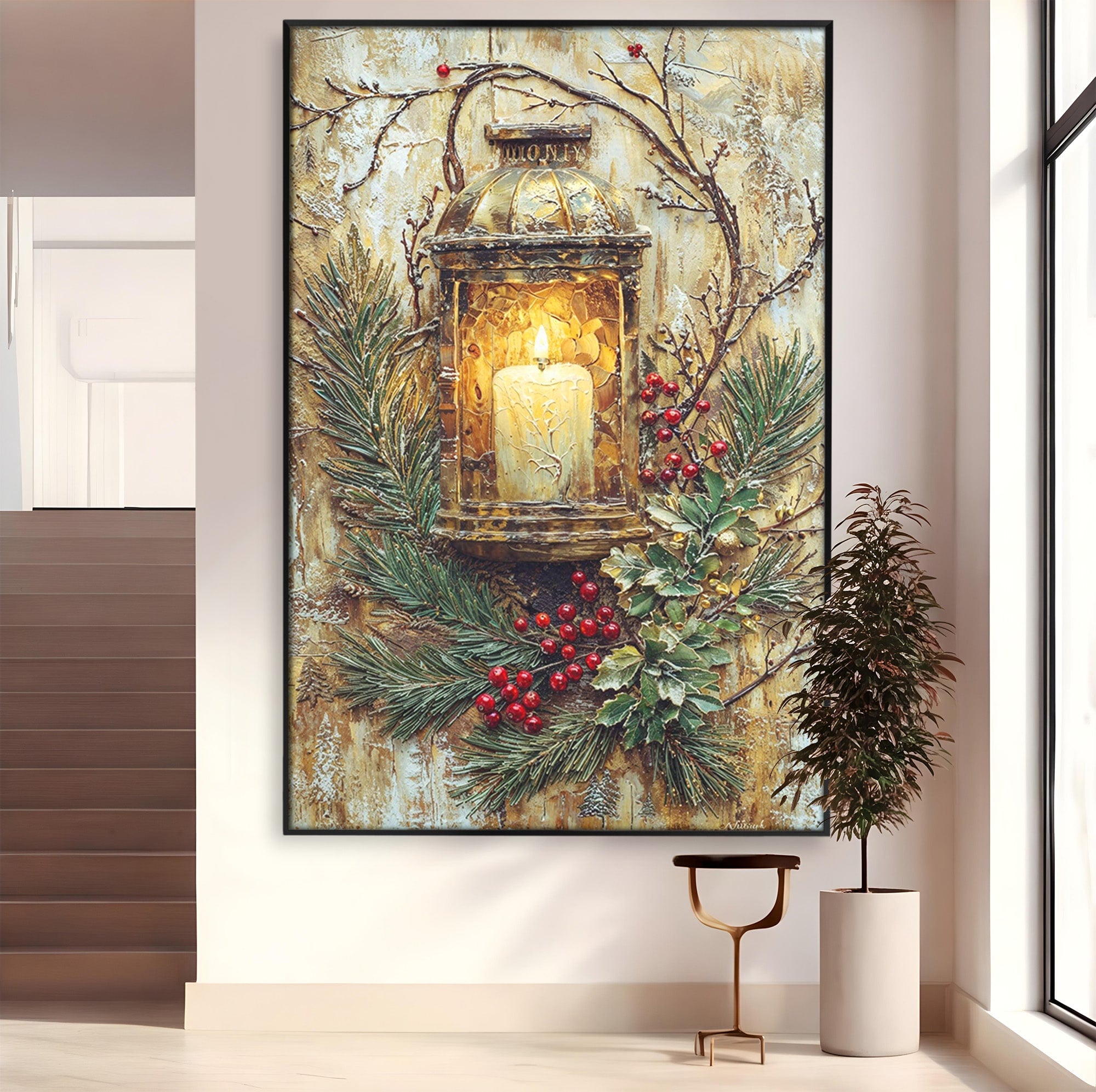 Tablou Canvas Premium LuxCanva® PI1238, Felinarul De Craciun, Lampa, Lumina, Decoratiuni, Sarbatori, Living, Culori Vibrante