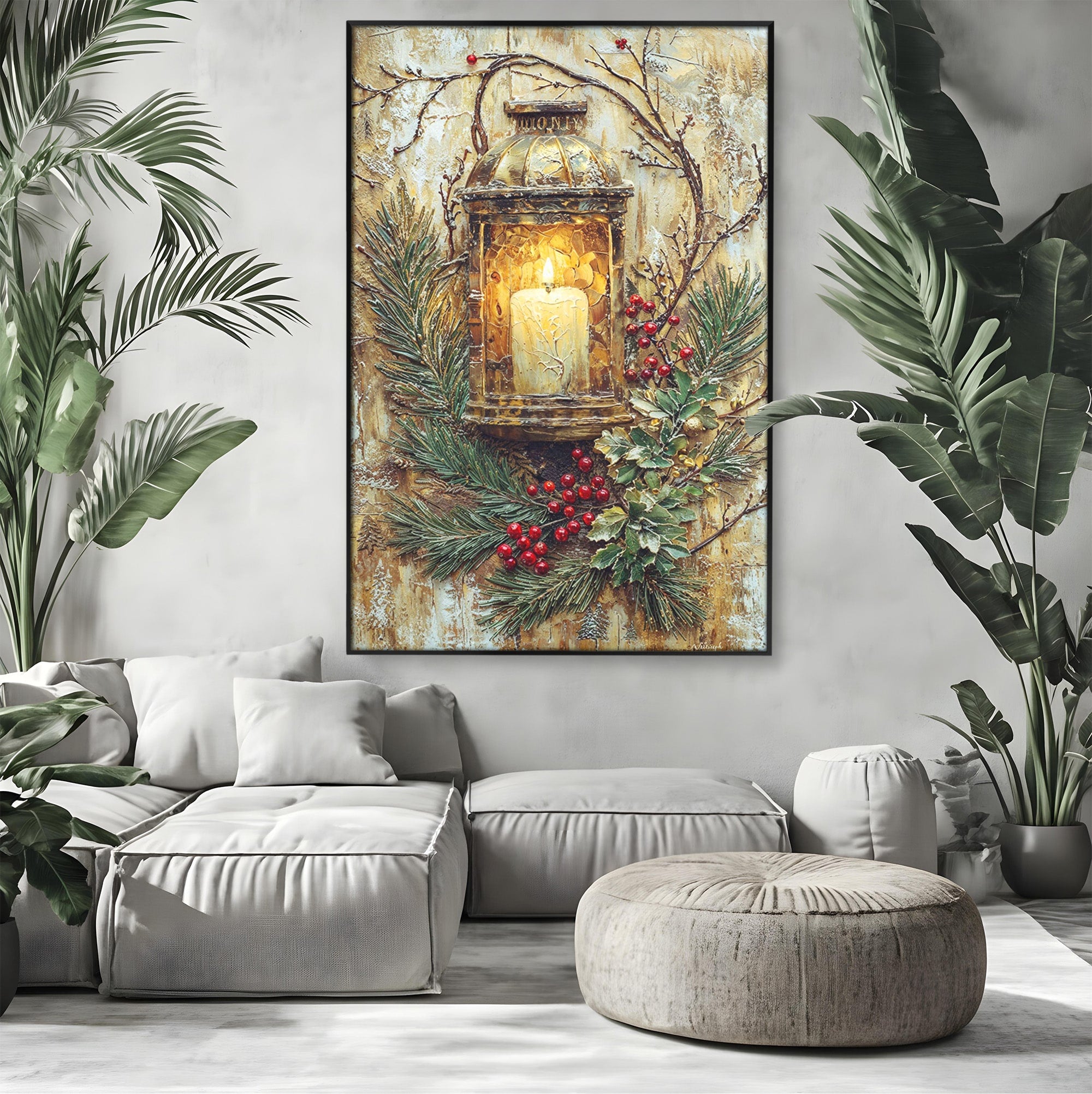 Tablou Canvas Premium LuxCanva® PI1238, Felinarul De Craciun, Lampa, Lumina, Decoratiuni, Sarbatori, Living, Culori Vibrante