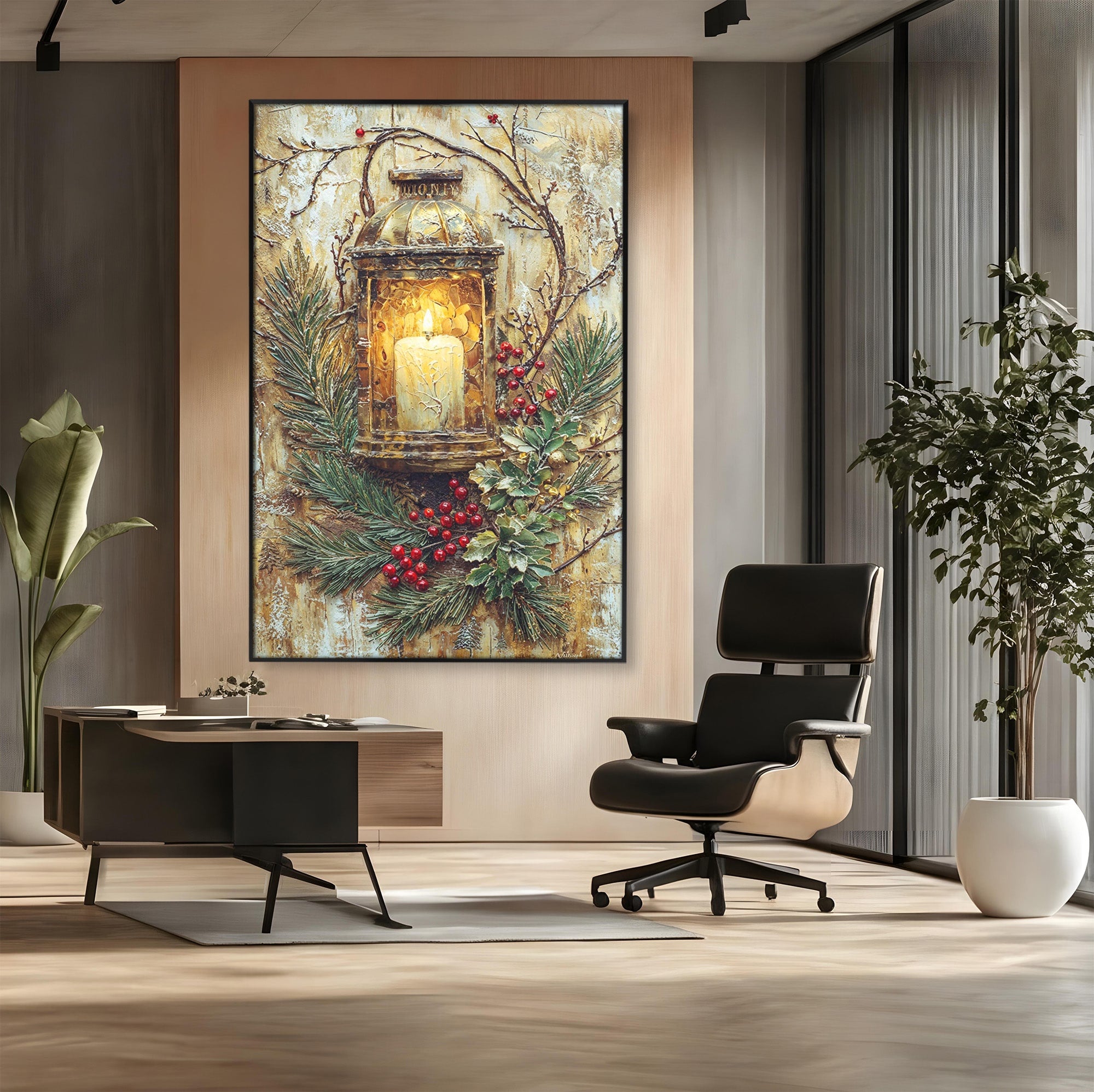 Tablou Canvas Premium LuxCanva® PI1238, Felinarul De Craciun, Lampa, Lumina, Decoratiuni, Sarbatori, Living, Culori Vibrante
