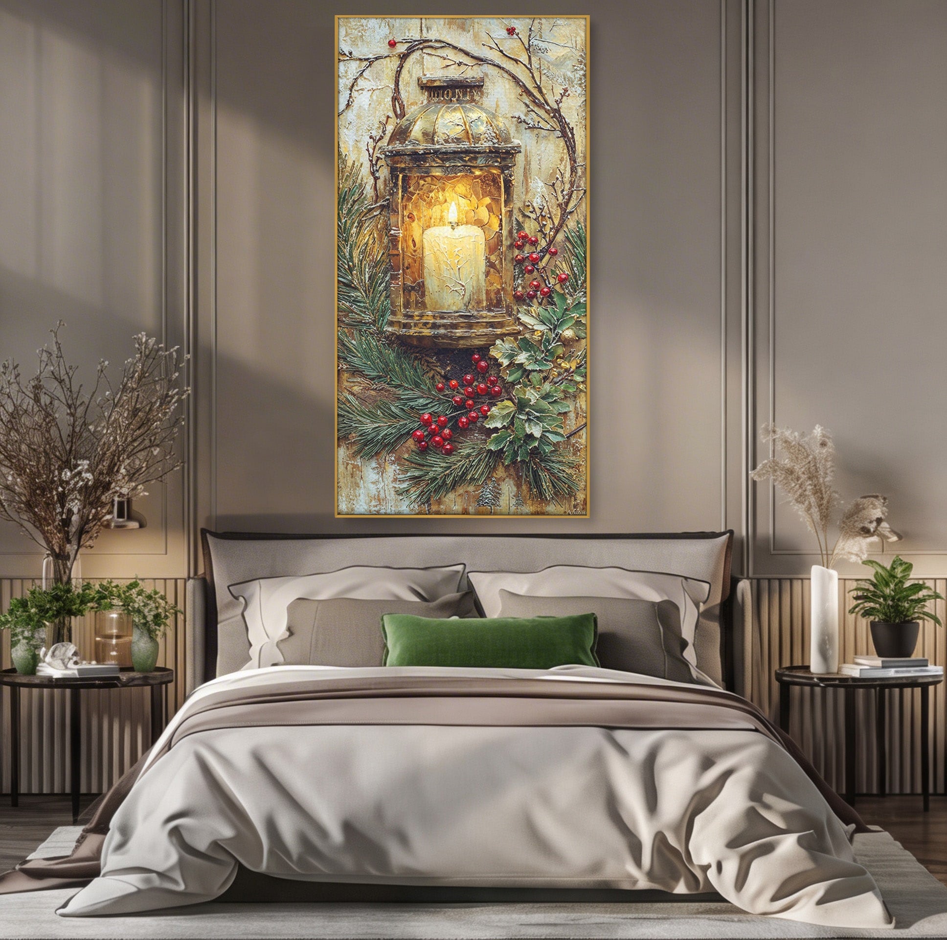 Tablou Canvas Premium LuxCanva® PI1238, Felinarul De Craciun, Lampa, Lumina, Decoratiuni, Sarbatori, Living, Culori Vibrante