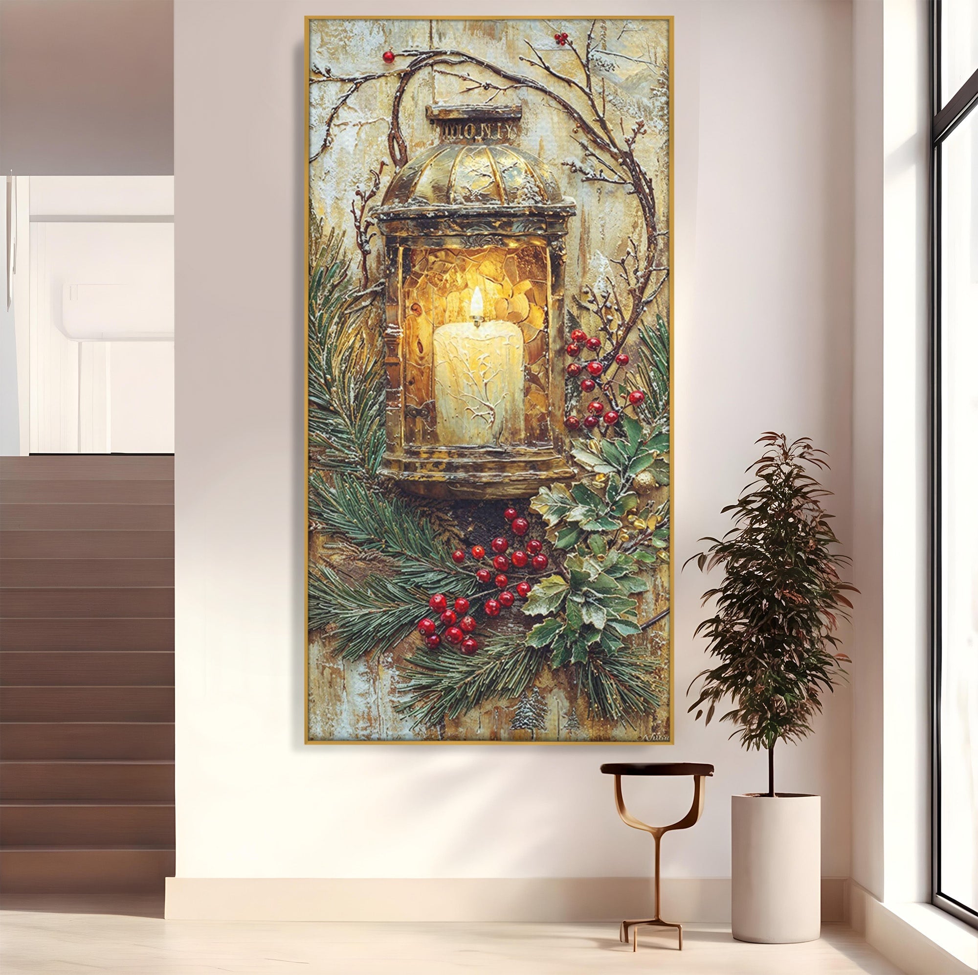 Tablou Canvas Premium LuxCanva® PI1238, Felinarul De Craciun, Lampa, Lumina, Decoratiuni, Sarbatori, Living, Culori Vibrante