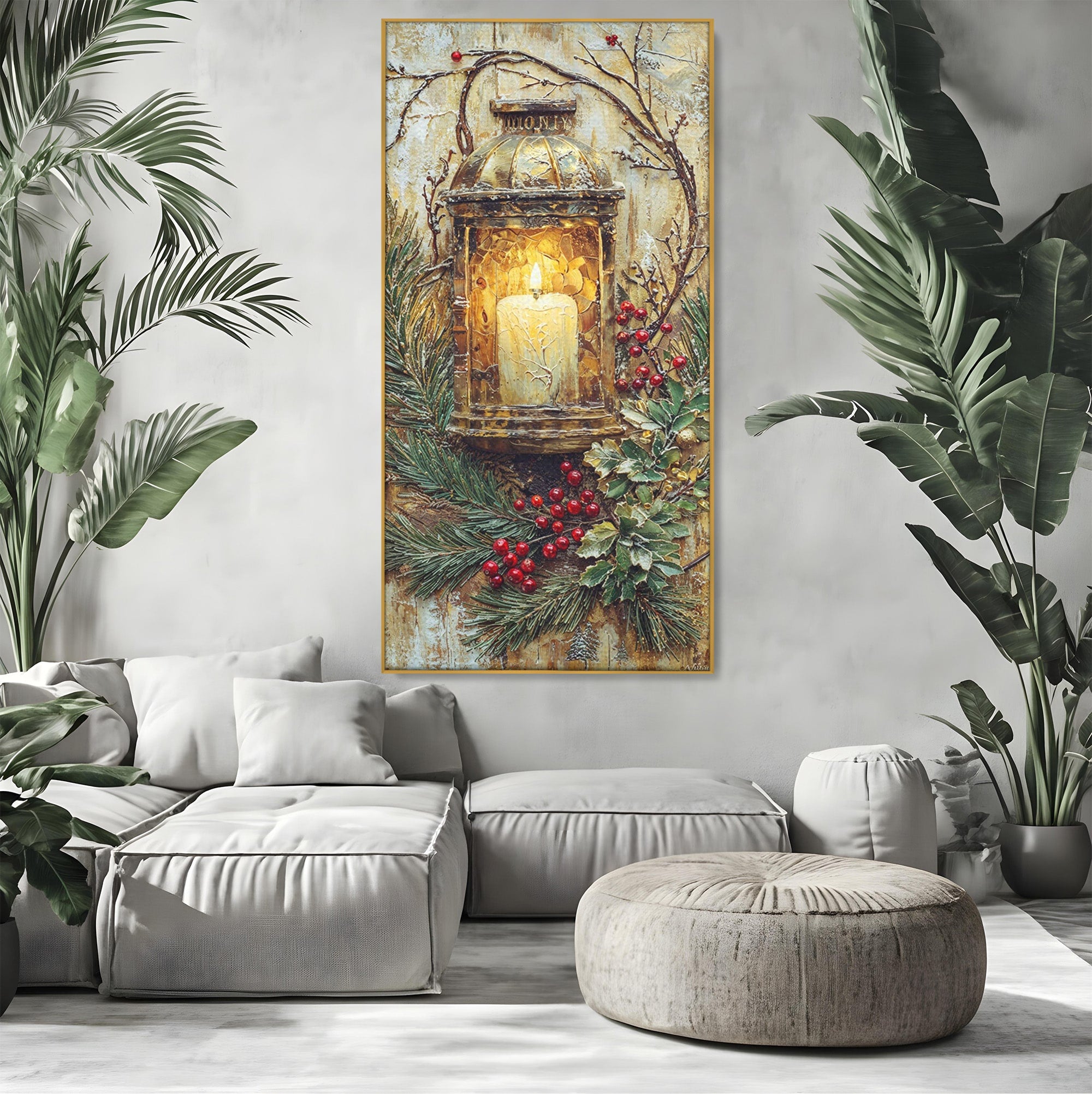 Tablou Canvas Premium LuxCanva® PI1238, Felinarul De Craciun, Lampa, Lumina, Decoratiuni, Sarbatori, Living, Culori Vibrante