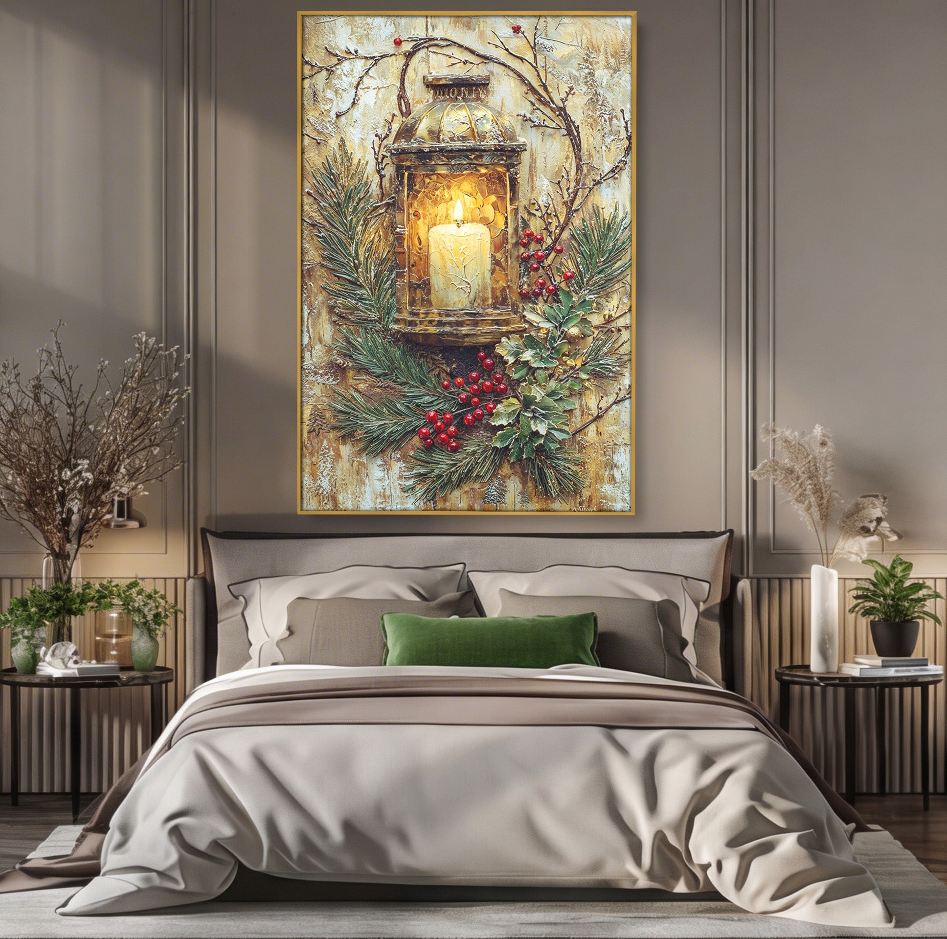 Tablou Canvas Premium LuxCanva® PI1238, Felinarul De Craciun, Lampa, Lumina, Decoratiuni, Sarbatori, Living, Culori Vibrante