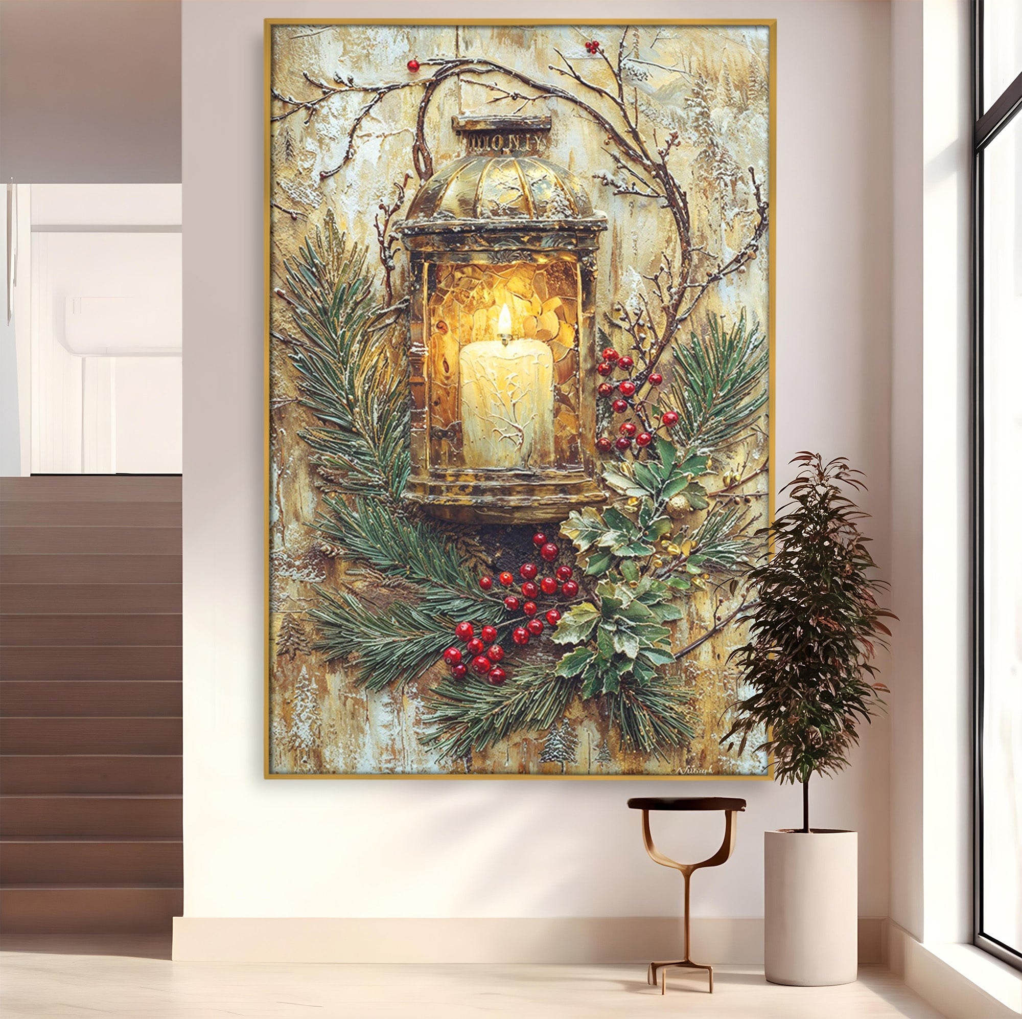 Tablou Canvas Premium LuxCanva® PI1238, Felinarul De Craciun, Lampa, Lumina, Decoratiuni, Sarbatori, Living, Culori Vibrante