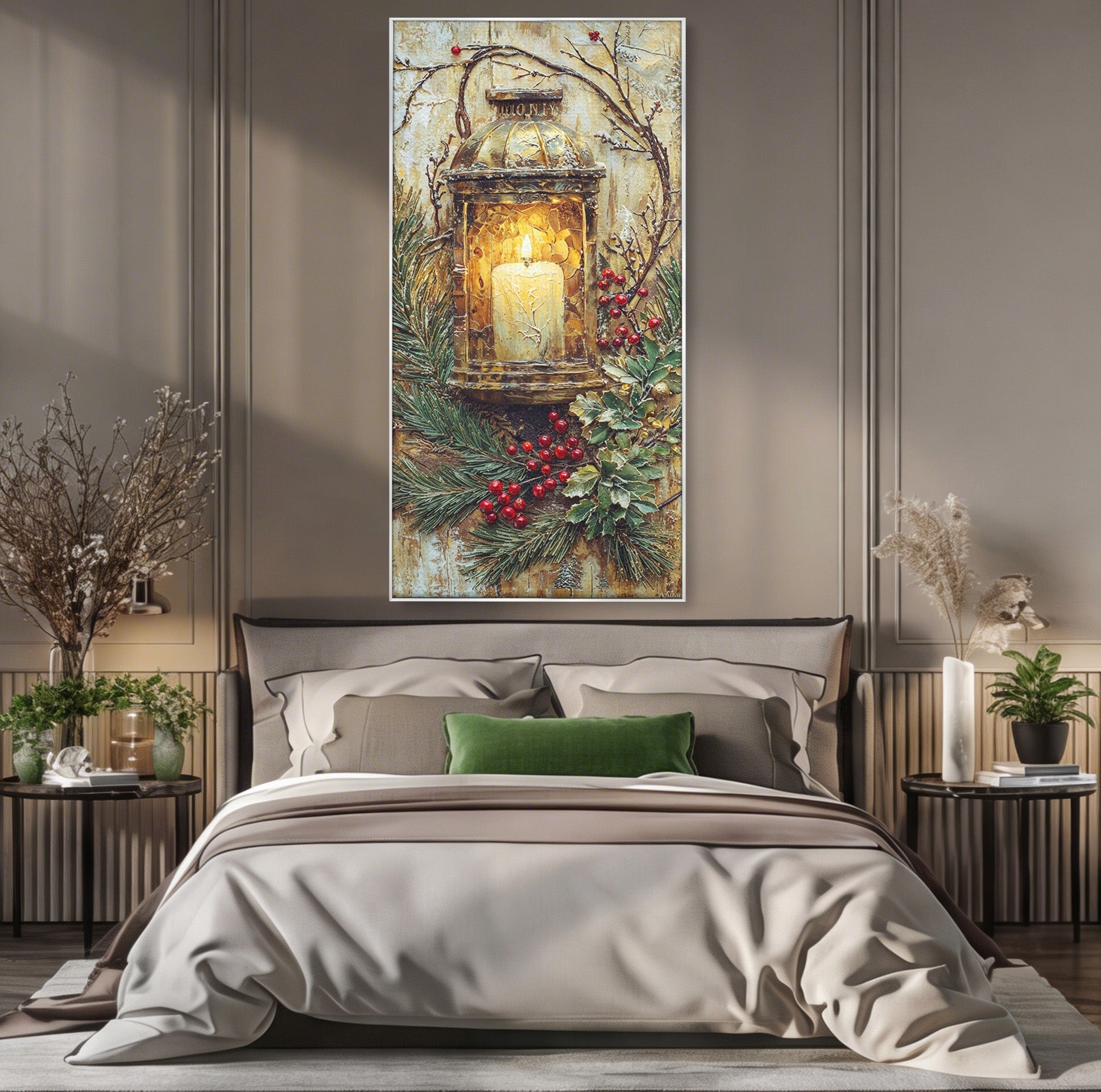 Tablou Canvas Premium LuxCanva® PI1238, Felinarul De Craciun, Lampa, Lumina, Decoratiuni, Sarbatori, Living, Culori Vibrante