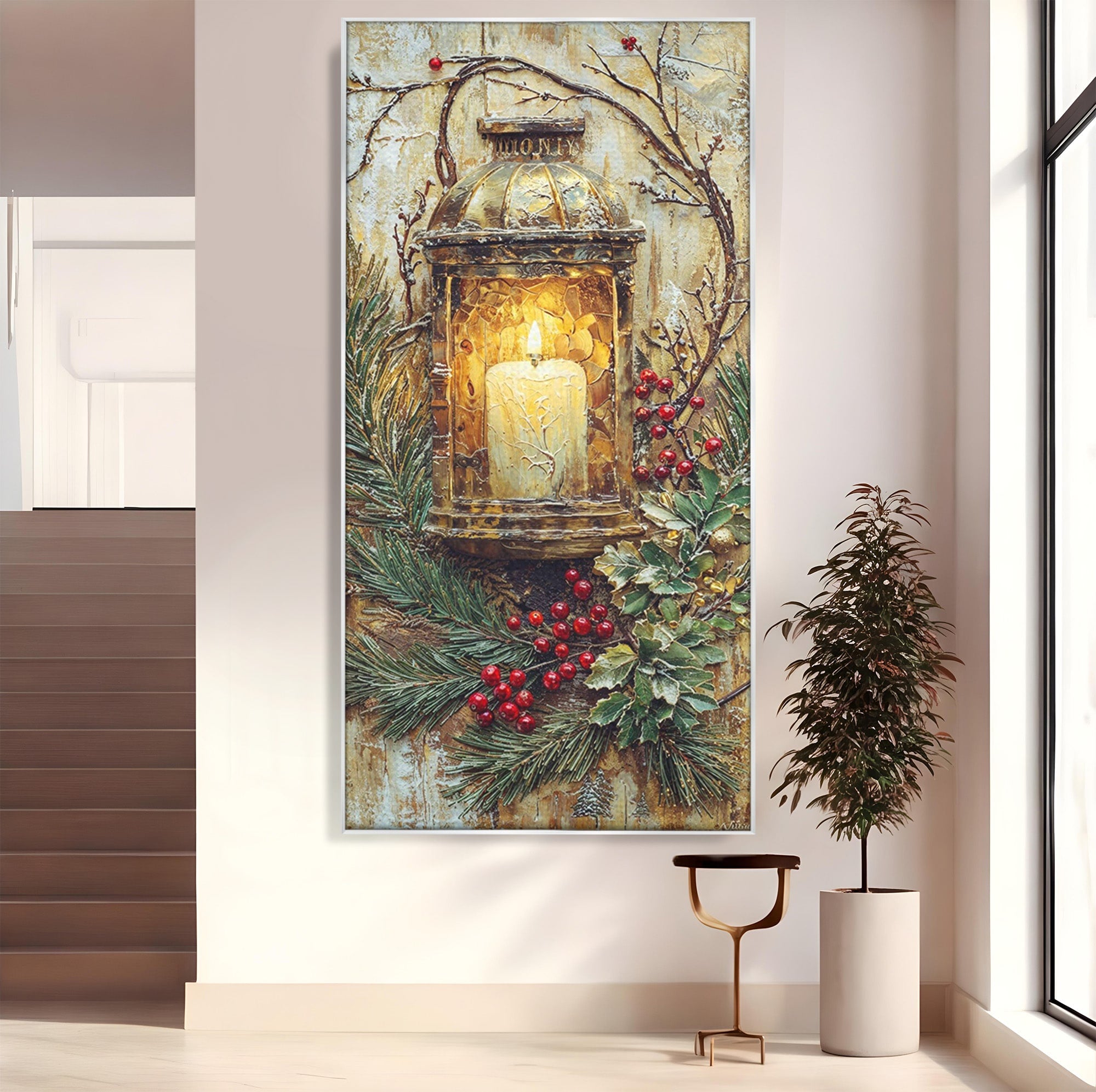 Tablou Canvas Premium LuxCanva® PI1238, Felinarul De Craciun, Lampa, Lumina, Decoratiuni, Sarbatori, Living, Culori Vibrante