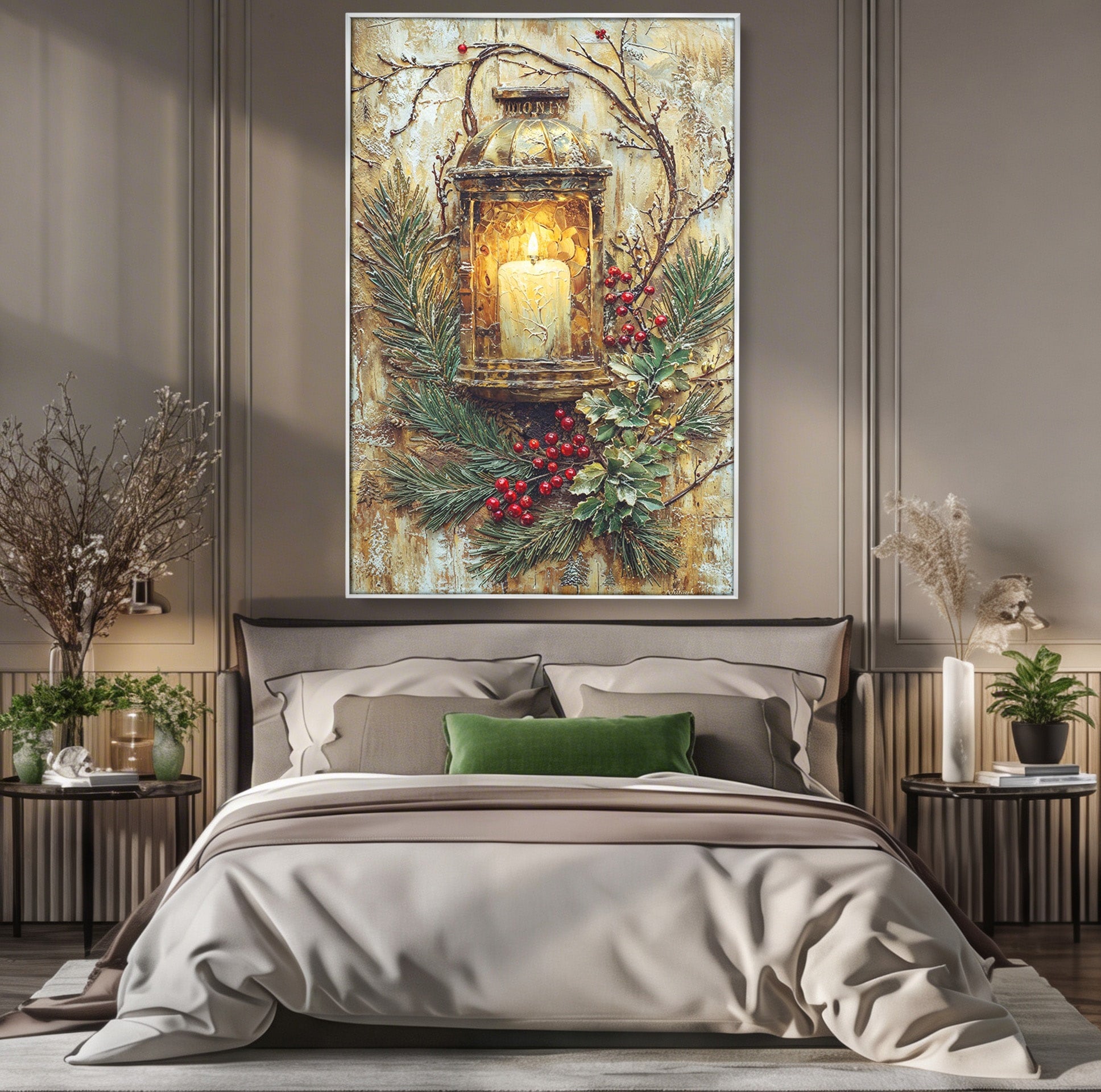Tablou Canvas Premium LuxCanva® PI1238, Felinarul De Craciun, Lampa, Lumina, Decoratiuni, Sarbatori, Living, Culori Vibrante