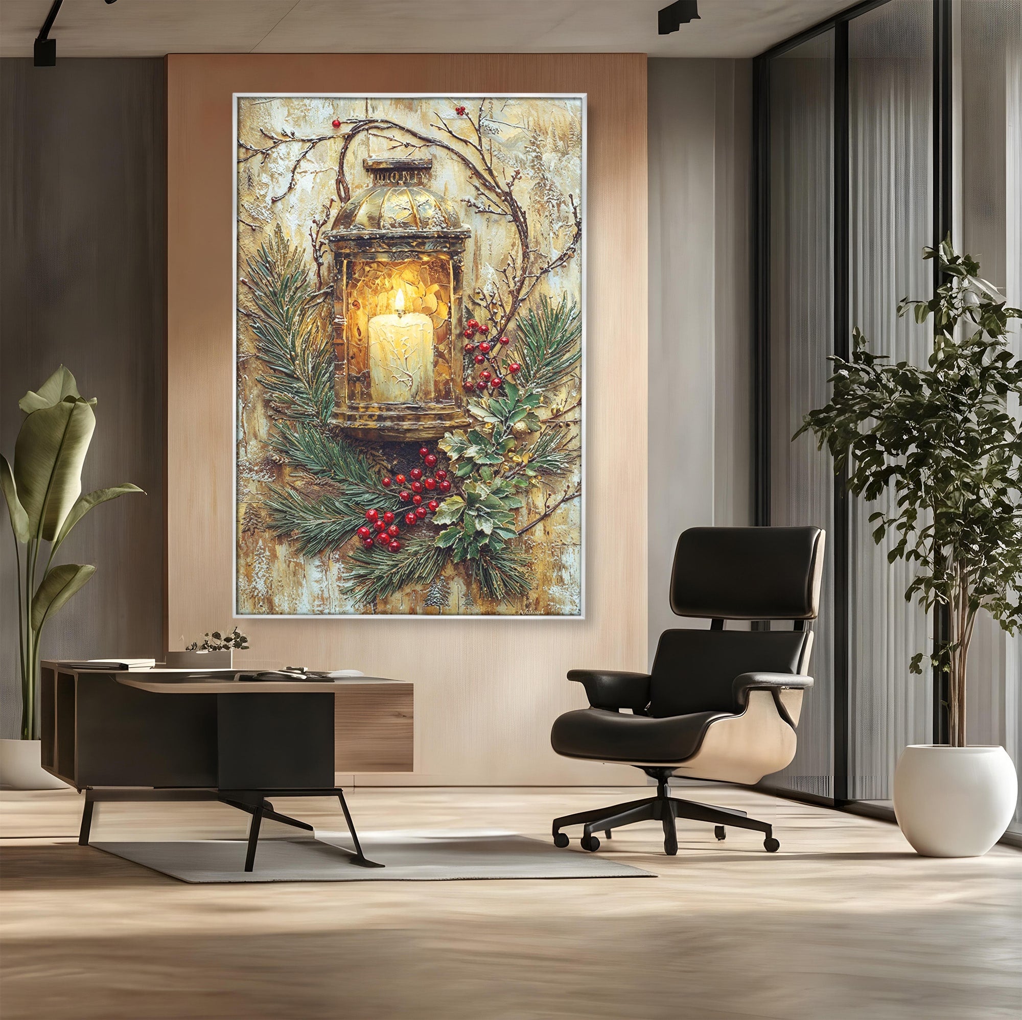 Tablou Canvas Premium LuxCanva® PI1238, Felinarul De Craciun, Lampa, Lumina, Decoratiuni, Sarbatori, Living, Culori Vibrante