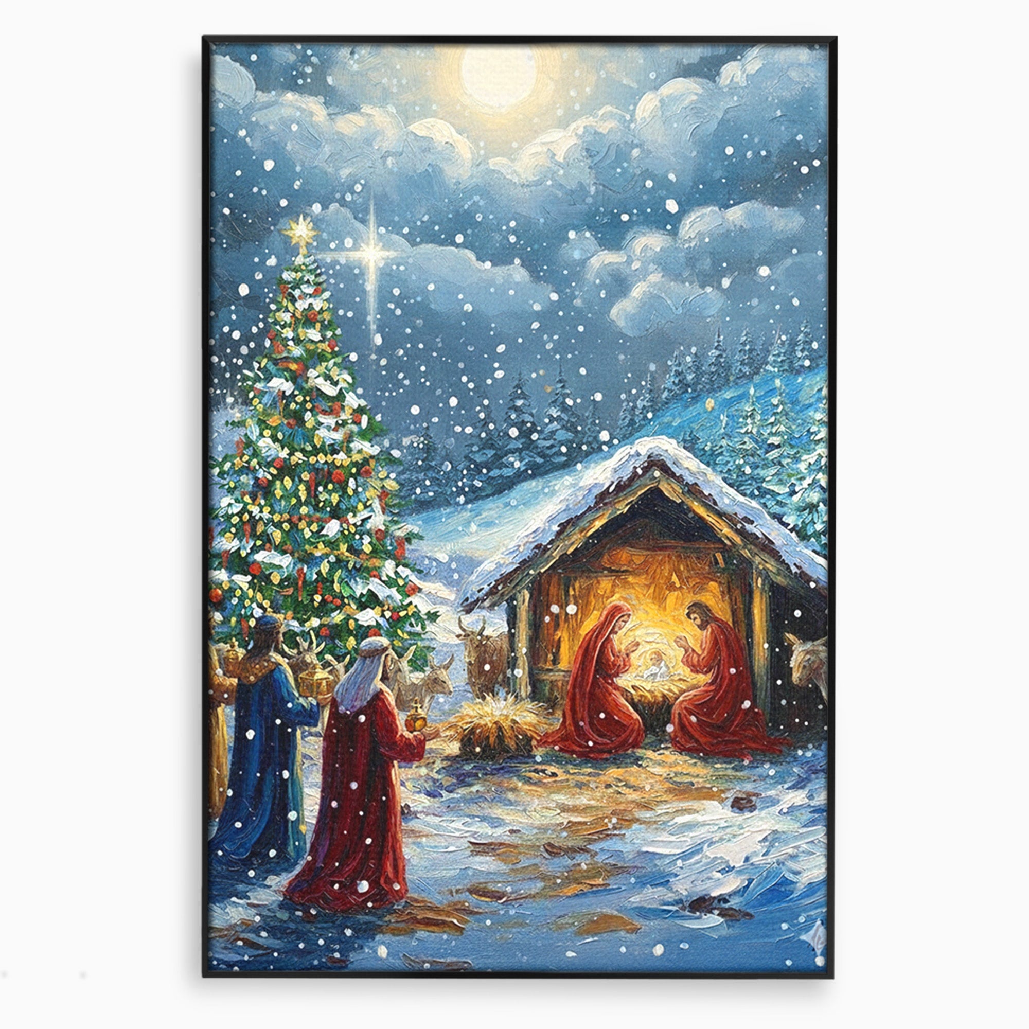 Tablou Canvas Premium LuxCanva® PI1239, Nasterea Domnului, Iarna, Craciun, Hristos, Religios, Living, Dormitor, Culori Vibrante