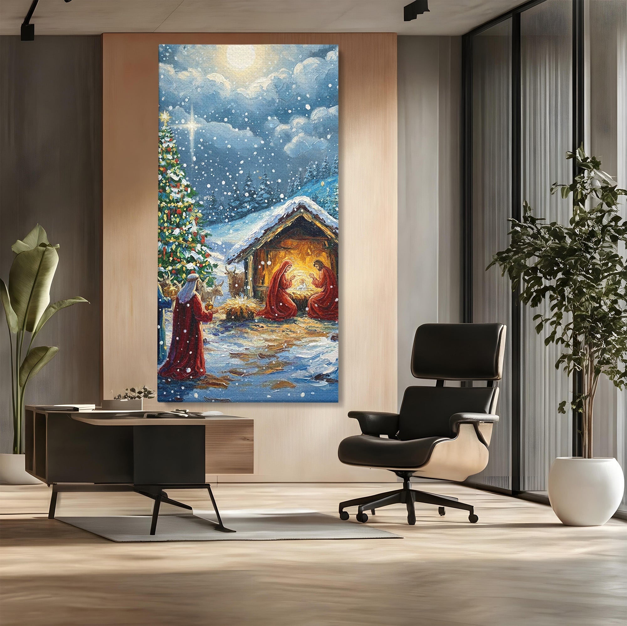 Tablou Canvas Premium LuxCanva® PI1239, Nasterea Domnului, Iarna, Craciun, Hristos, Religios, Living, Dormitor, Culori Vibrante