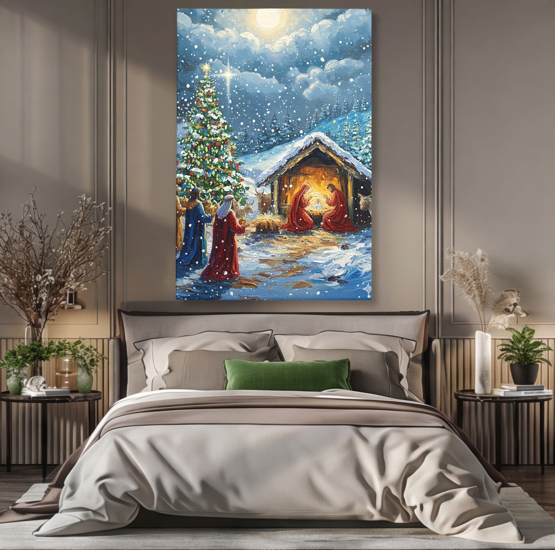 Tablou Canvas Premium LuxCanva® PI1239, Nasterea Domnului, Iarna, Craciun, Hristos, Religios, Living, Dormitor, Culori Vibrante