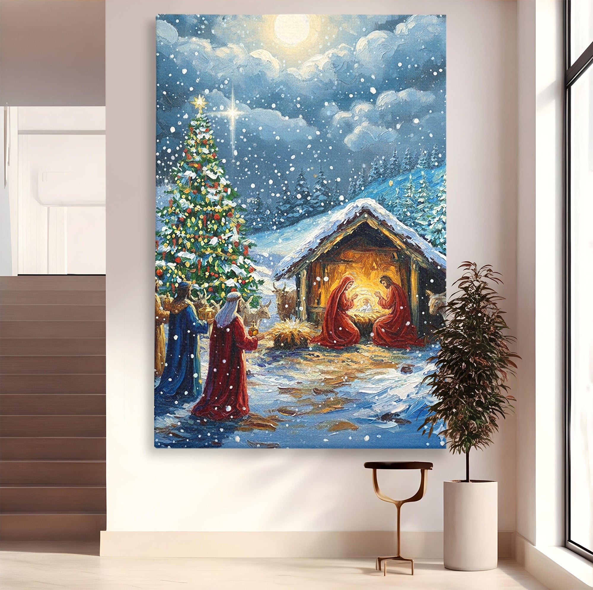 Tablou Canvas Premium LuxCanva® PI1239, Nasterea Domnului, Iarna, Craciun, Hristos, Religios, Living, Dormitor, Culori Vibrante