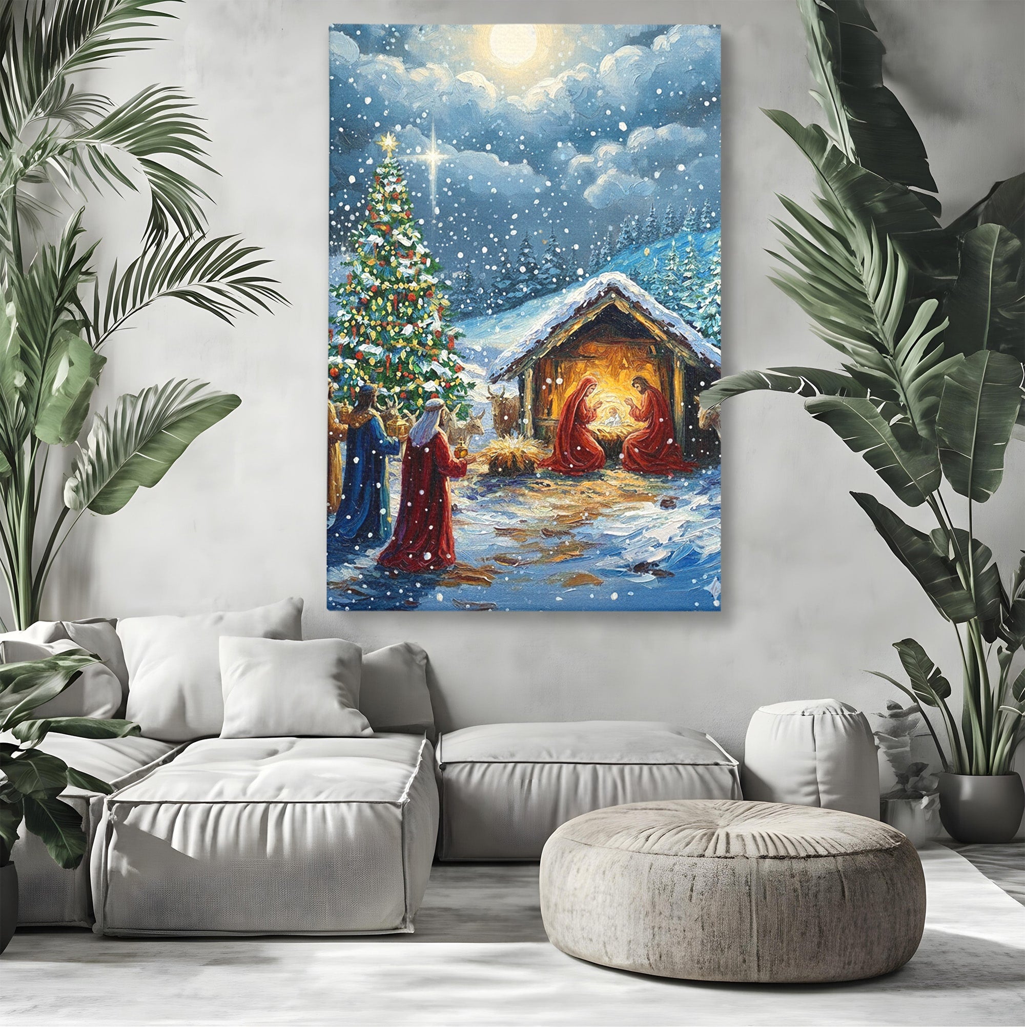 Tablou Canvas Premium LuxCanva® PI1239, Nasterea Domnului, Iarna, Craciun, Hristos, Religios, Living, Dormitor, Culori Vibrante