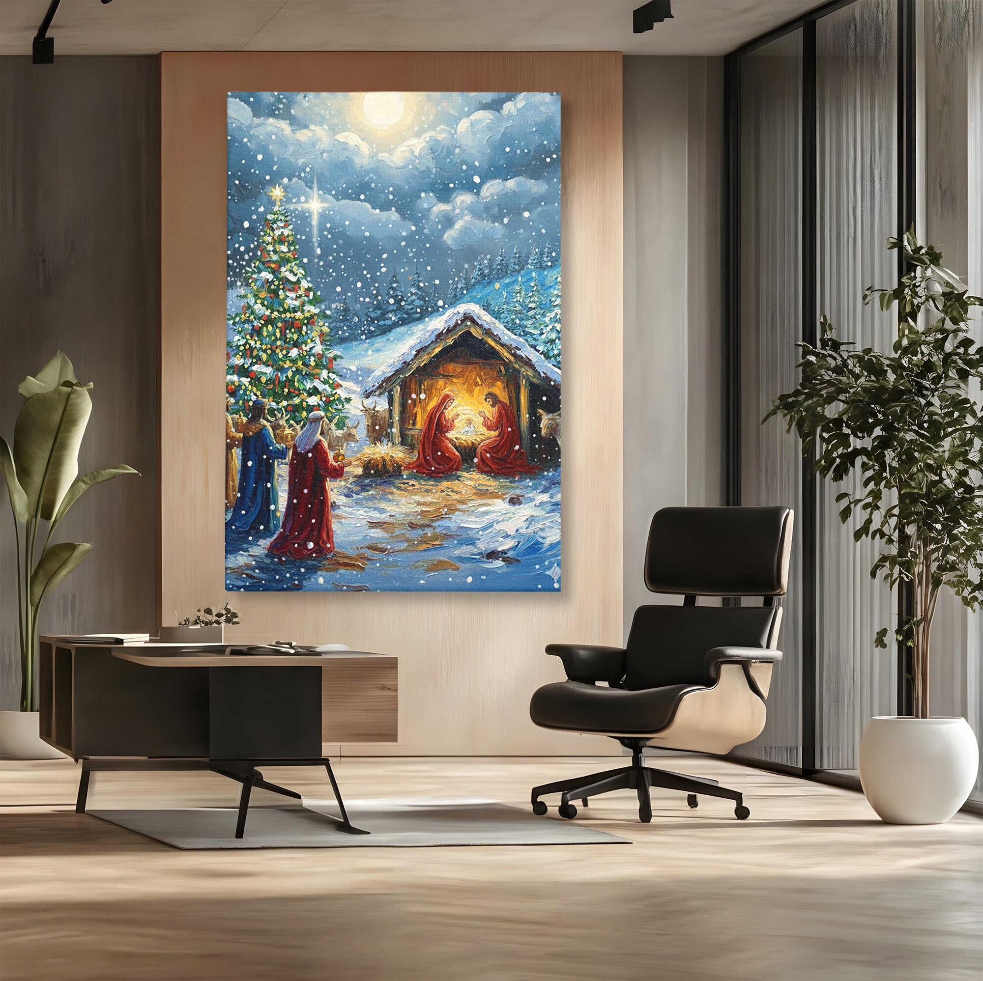 Tablou Canvas Premium LuxCanva® PI1239, Nasterea Domnului, Iarna, Craciun, Hristos, Religios, Living, Dormitor, Culori Vibrante