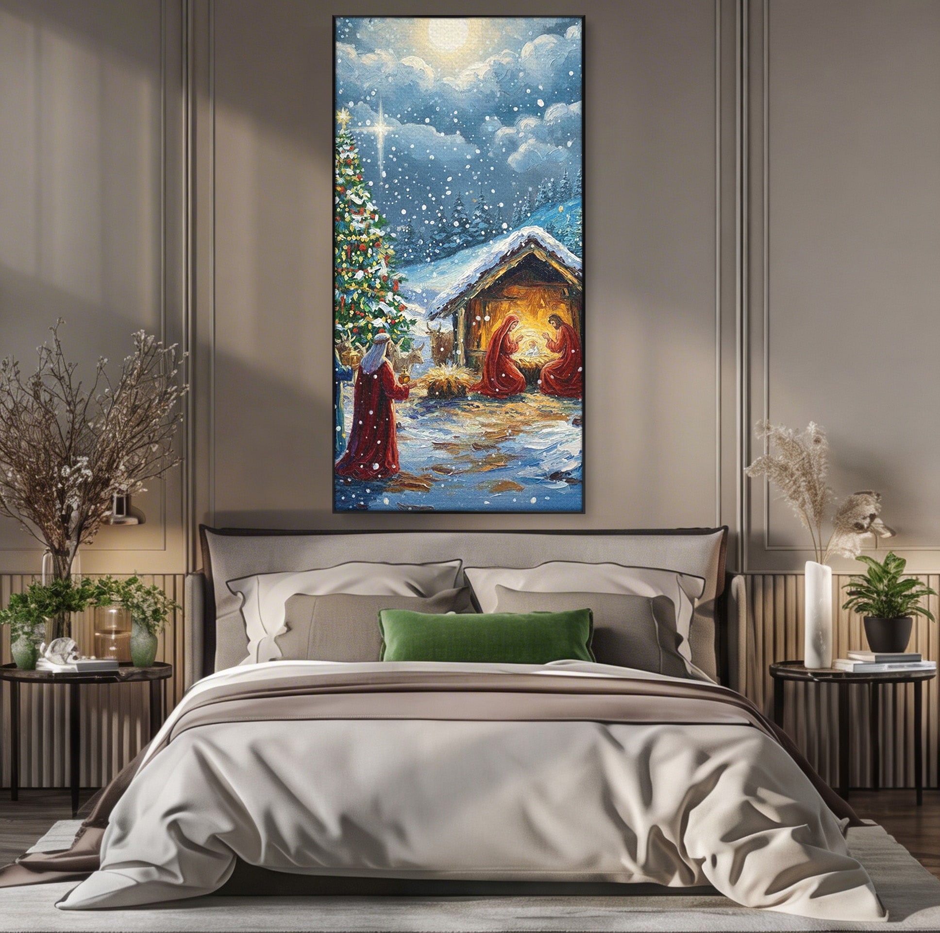 Tablou Canvas Premium LuxCanva® PI1239, Nasterea Domnului, Iarna, Craciun, Hristos, Religios, Living, Dormitor, Culori Vibrante